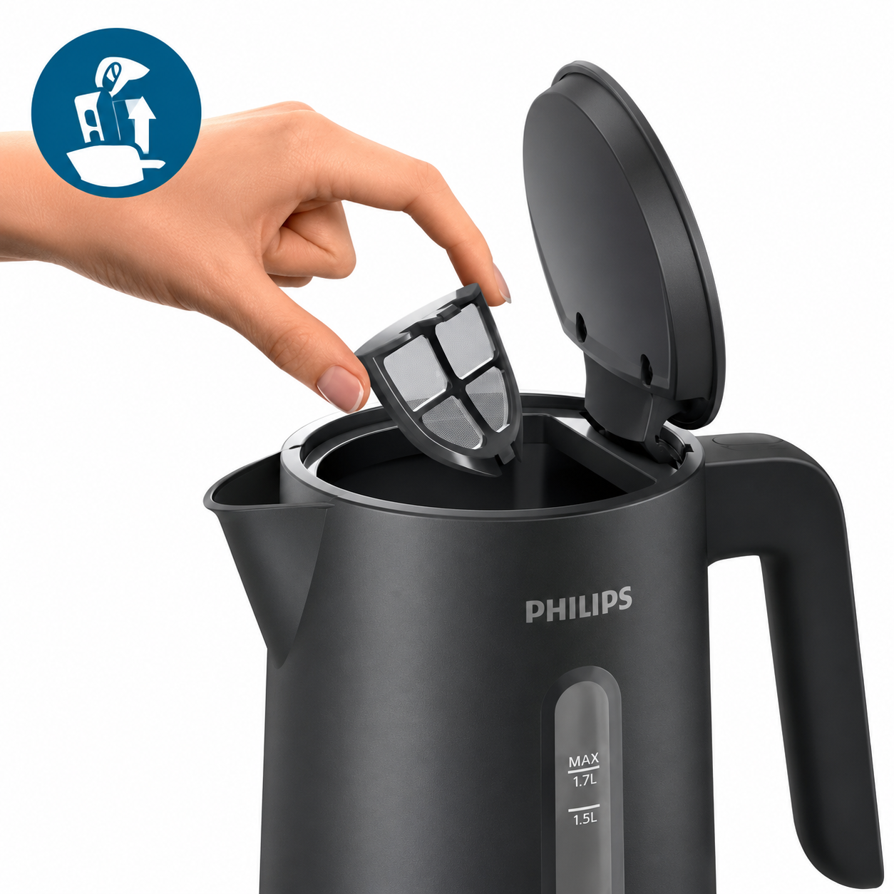Hervidor Philips 1.7 Litros con Base Giratoria de 360° Black
