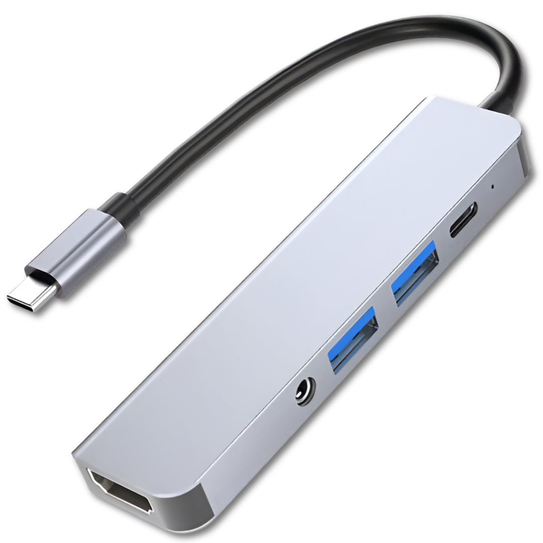 Adaptador Hub Usb-C Multipuertos 5 En 1 (Hdmi, Jack, Usb, Usb C) Gtc