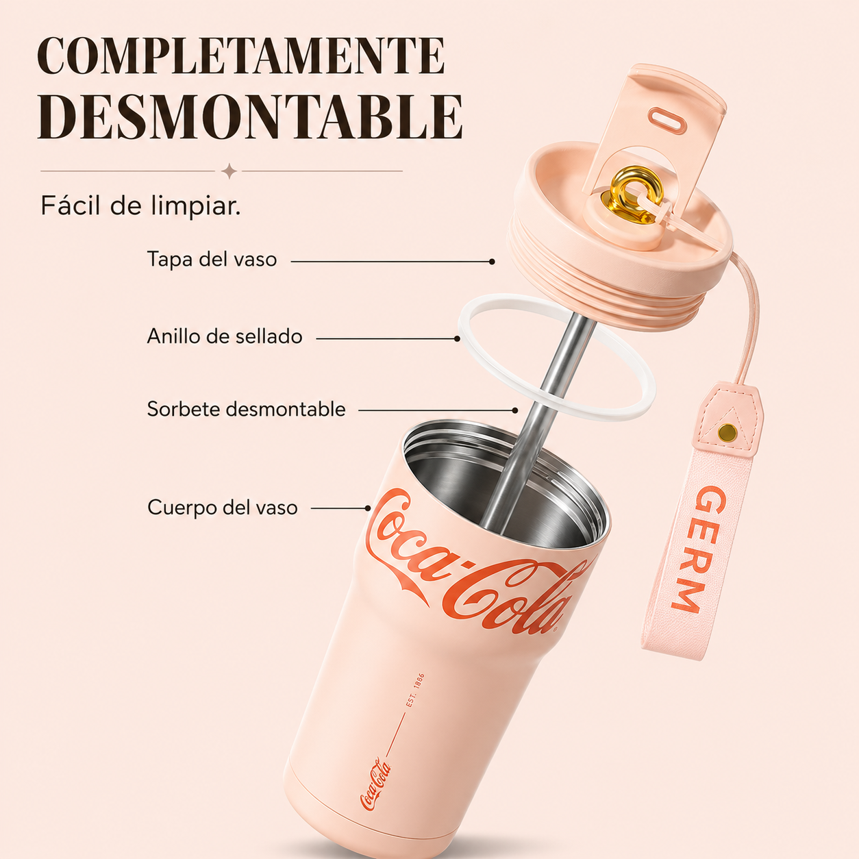 Vaso Mug Térmico GERM Coca-Cola Pink Inoxidable 700 ML