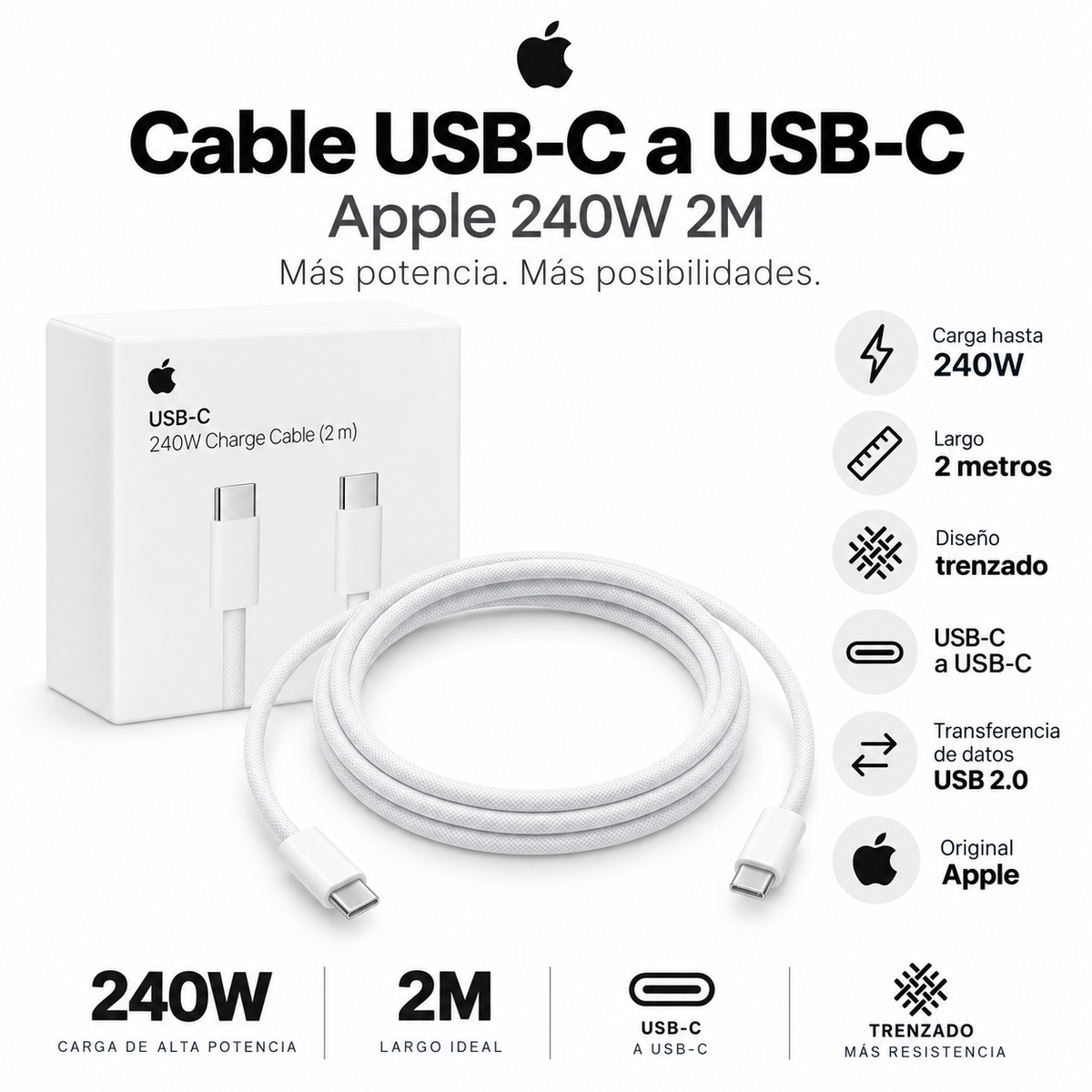 Cable USB-C a USB-C Apple 240W High Power White 2MT Original