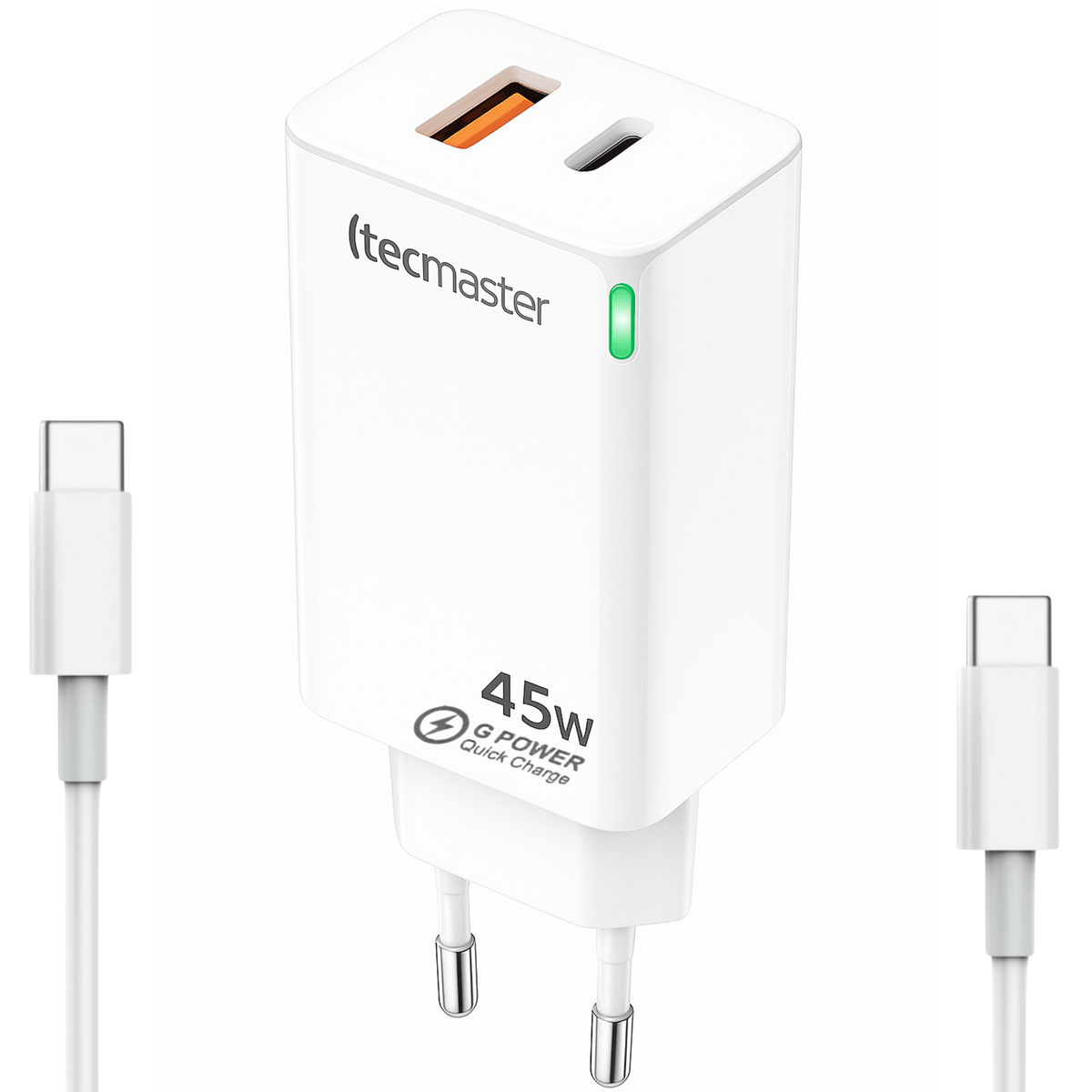 Cargador Pared 45W GAN PD Type-C + USB Tecmaster SEC 200540