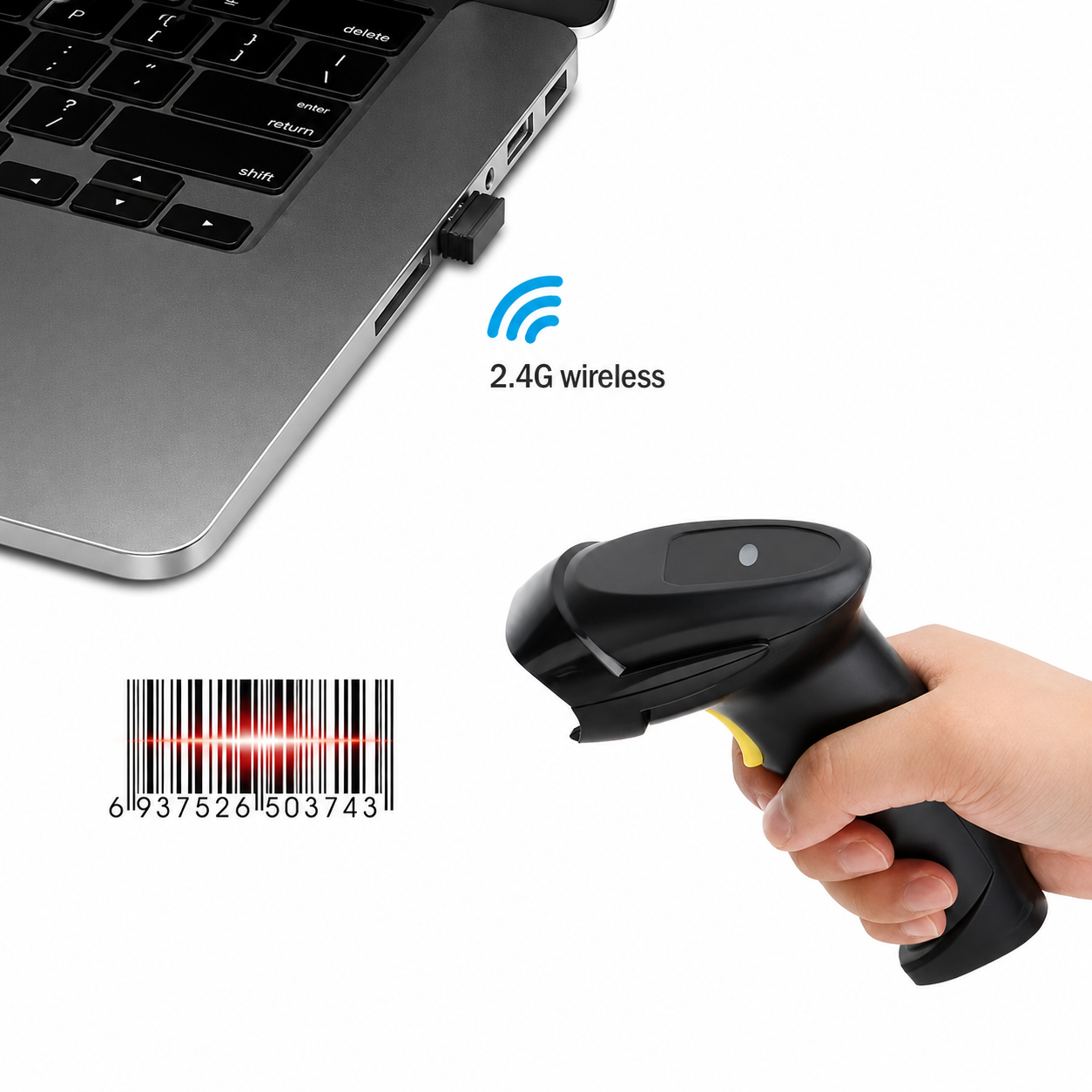 Lector de Códigos de Barra Inalámbrico CCD 2.4G Recargable