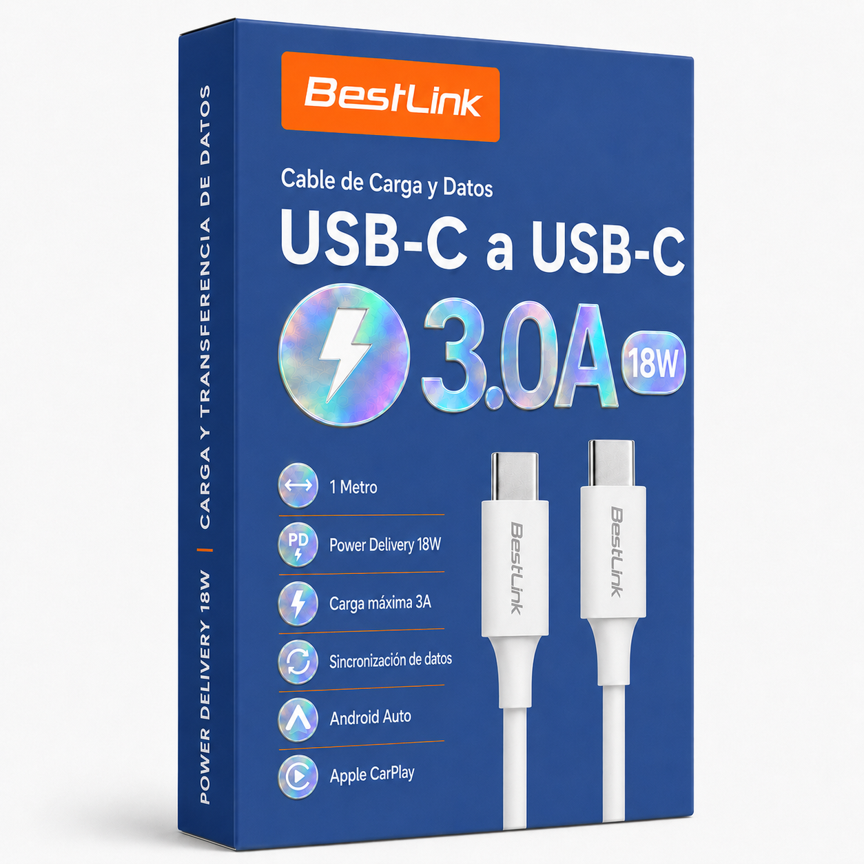 Cable USB-C a USB-C Compatible con CarPlay- Android Auto PD3