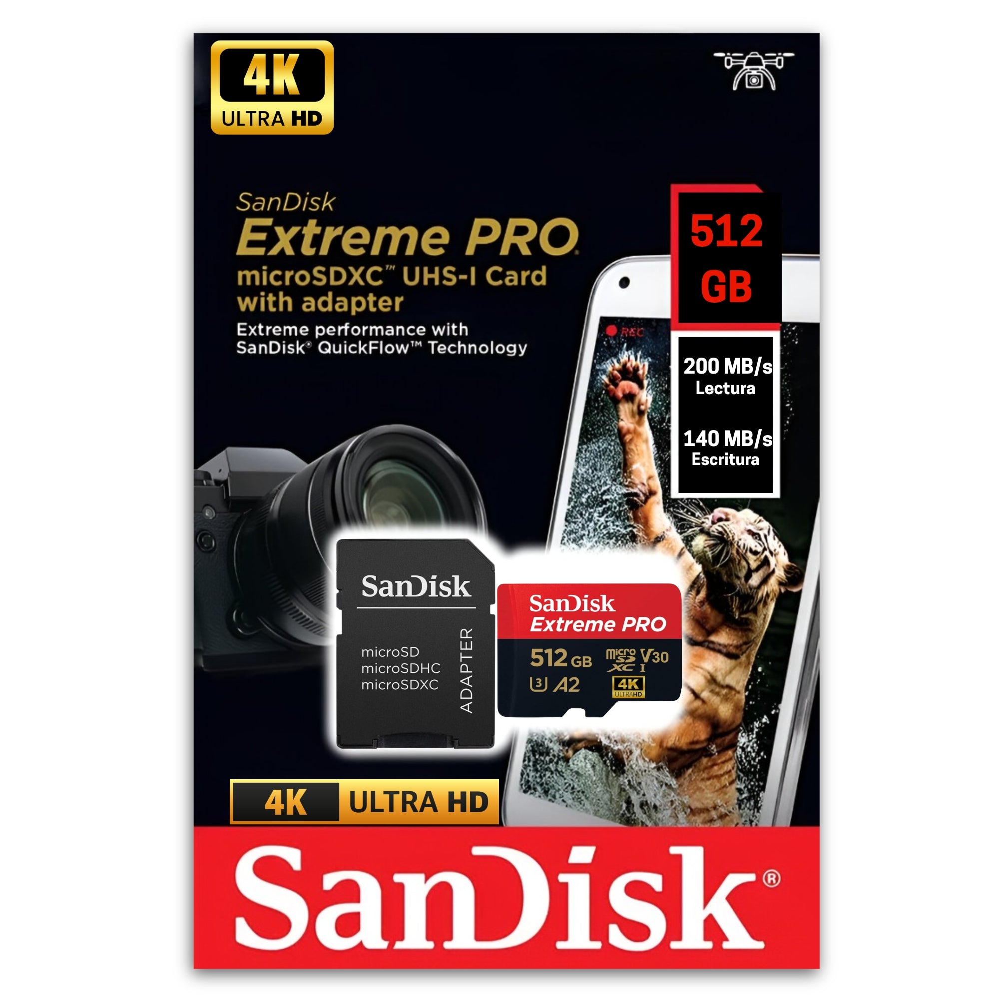 Memoria Micro SD SanDisk 512GB Extreme PRO Black 200Mbps 4K