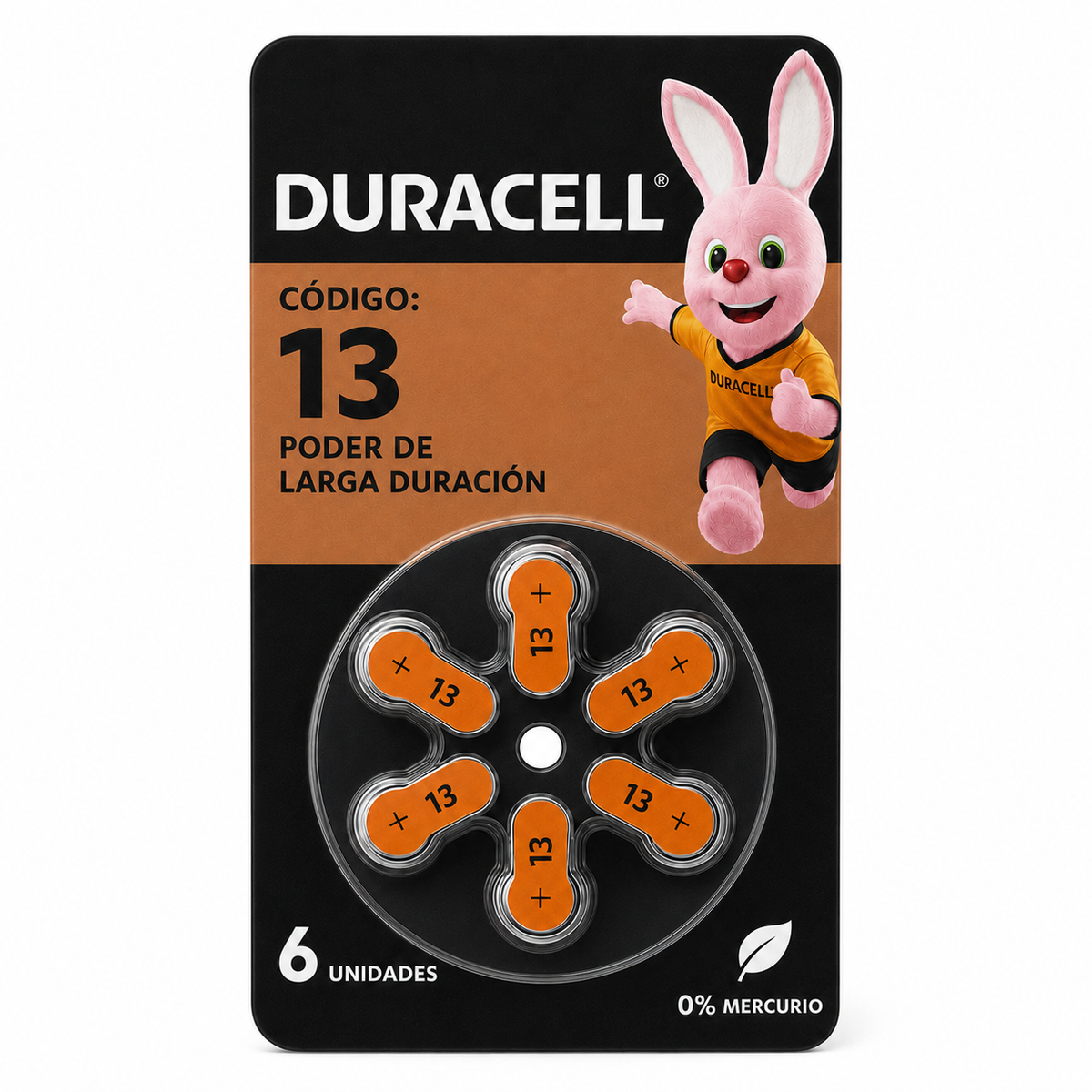 Pila Duracell 13 de Audiología de Larga Duración (Pack de 6)