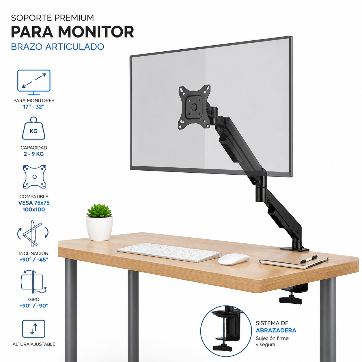 Soporte de Monitor Articulado para Mesa hasta 32" / 10KG Max