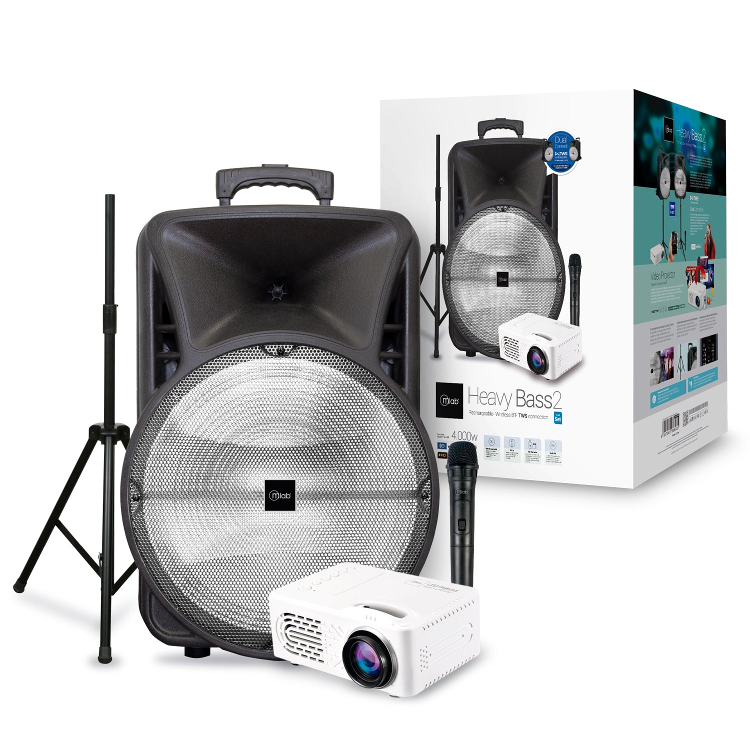 Pack Parlante Portatil 15" Havy Bass + Tripode + Proyector