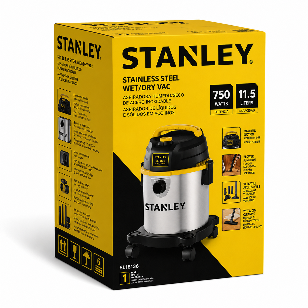 Aspiradora Profesional Stanley Inoxidable SL18136 11 Litros