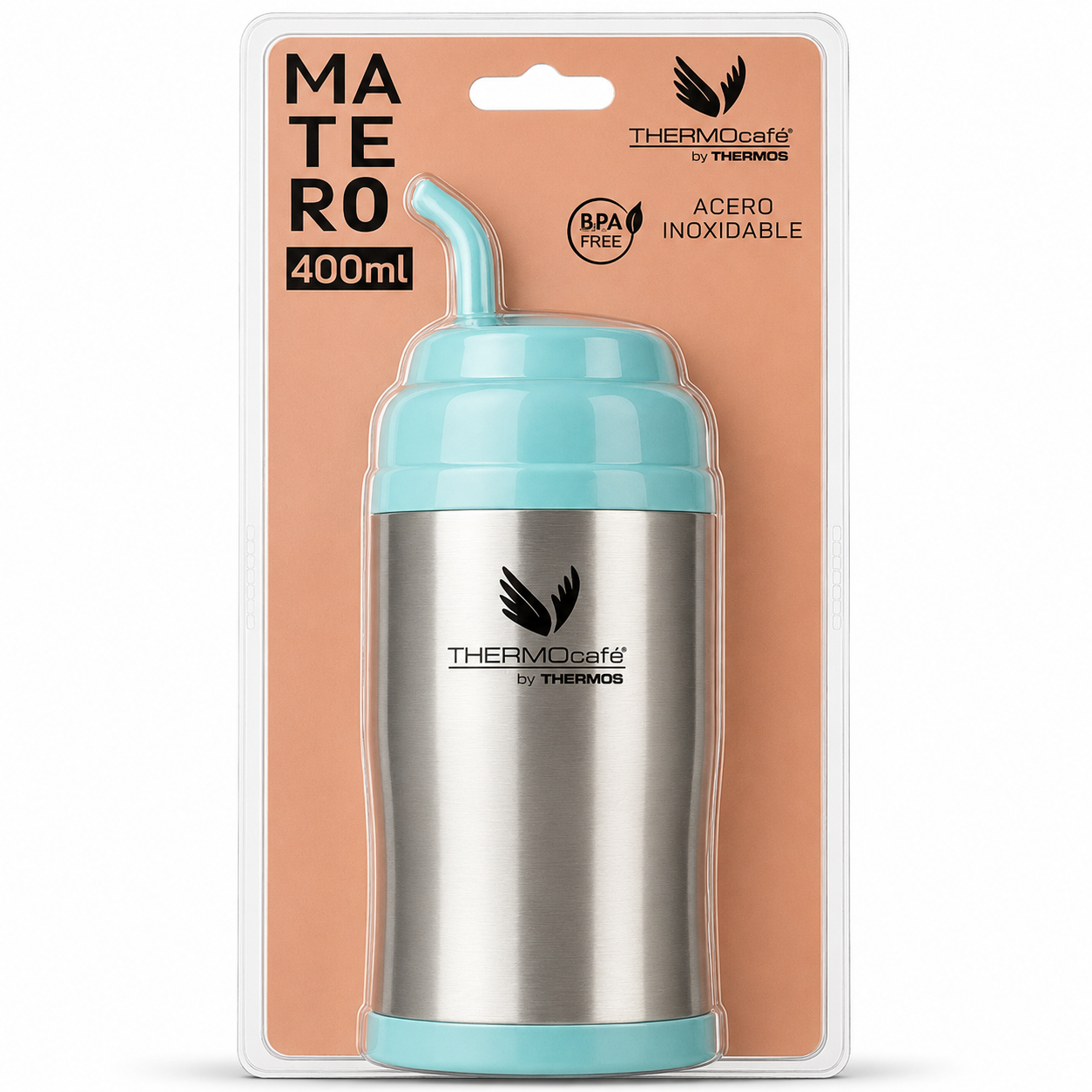 Vaso Térmico MUG Matero Acero Inoxidable Aqua 400ML+Bombilla