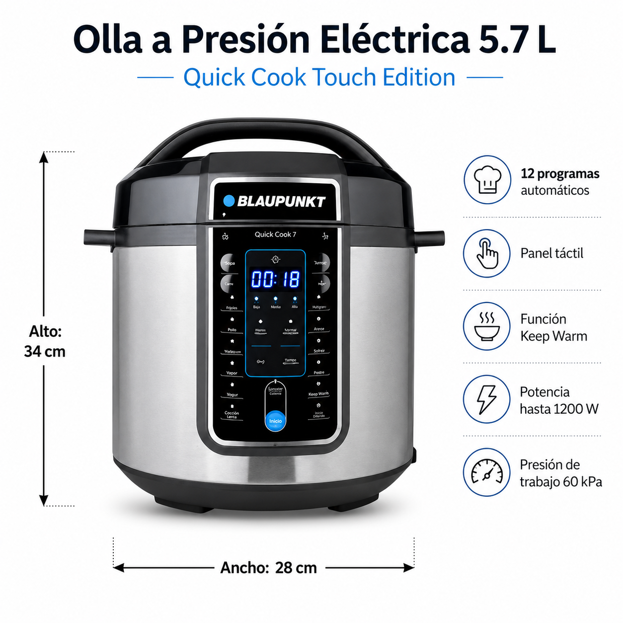Olla a Presión Eléctrica Quick Cook Touch Edition 5.7 LT