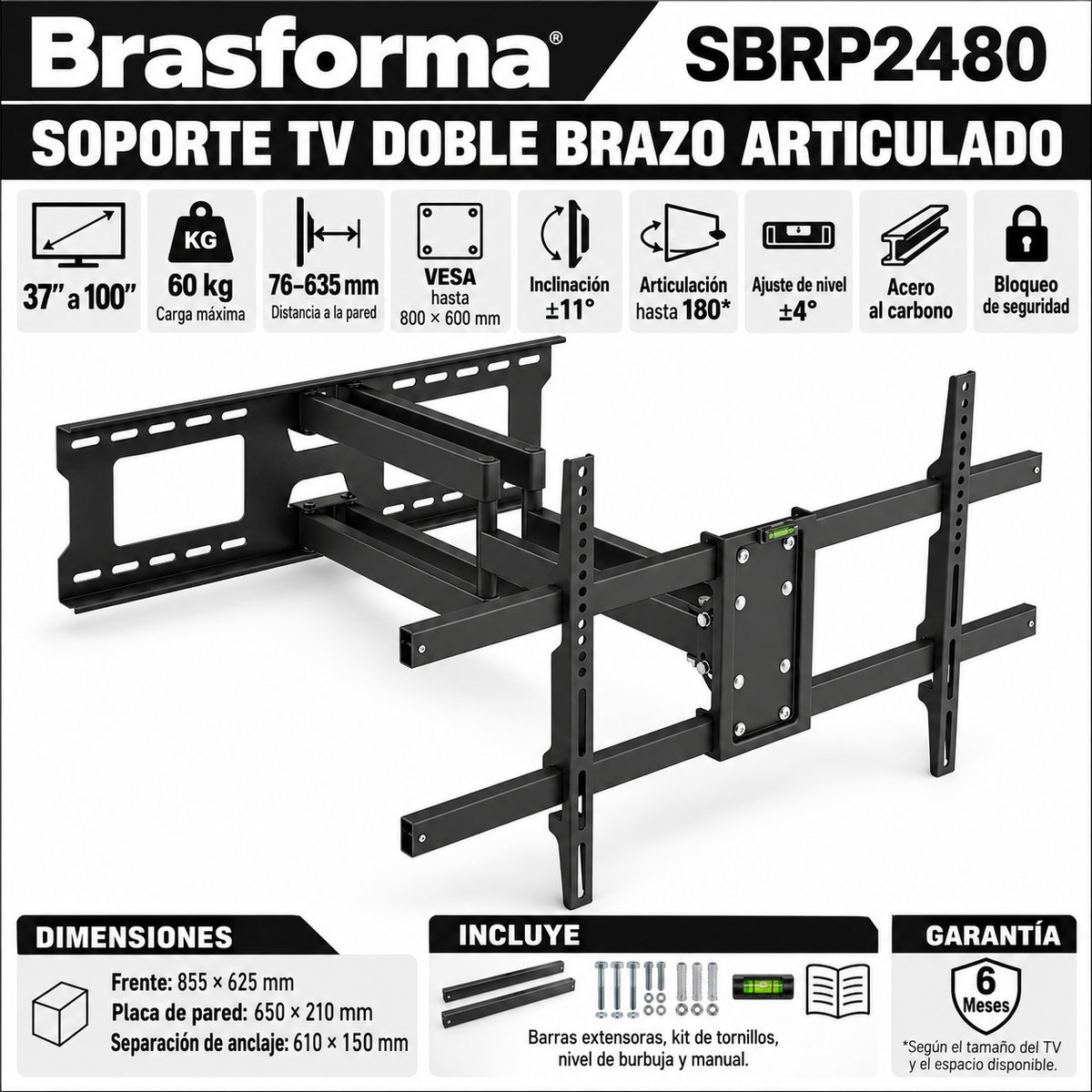 Soporte de TV Profesional con Brazo Acero Reforzado 100" Max