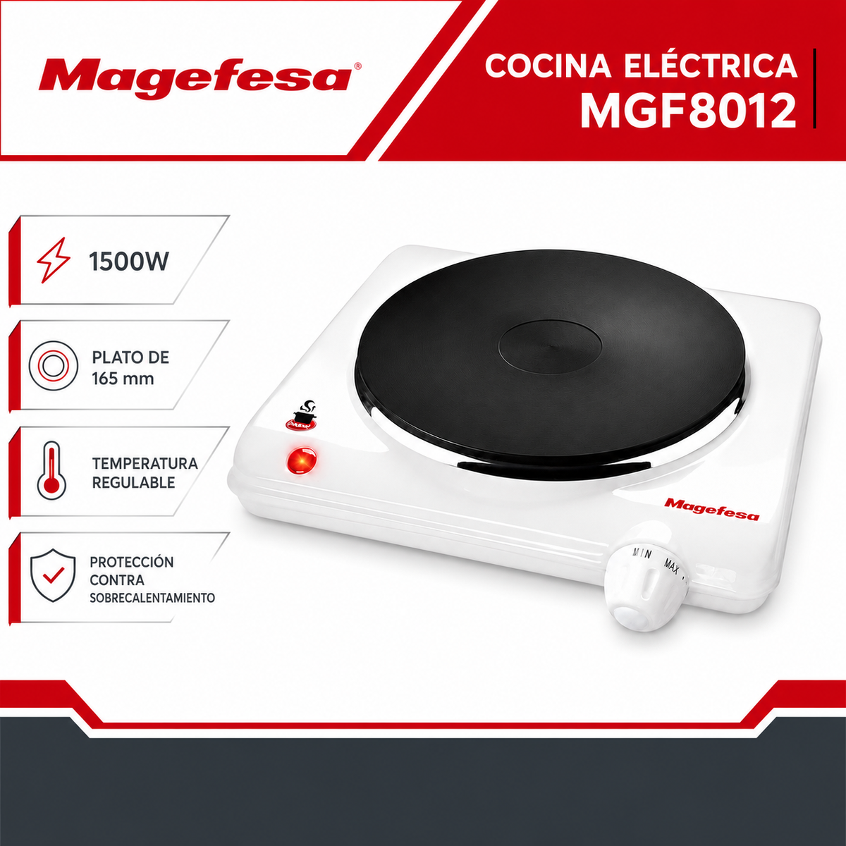 Cocina Electrica Magefesa Dinamic Inox Single MGF8012 1500w