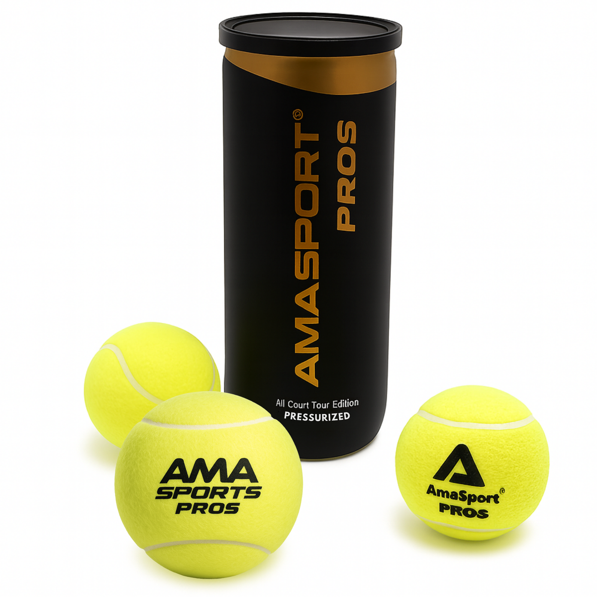 Pack de 3 Pelotas de Padel AmaSport PROS All Court Tour Edition Pressurized