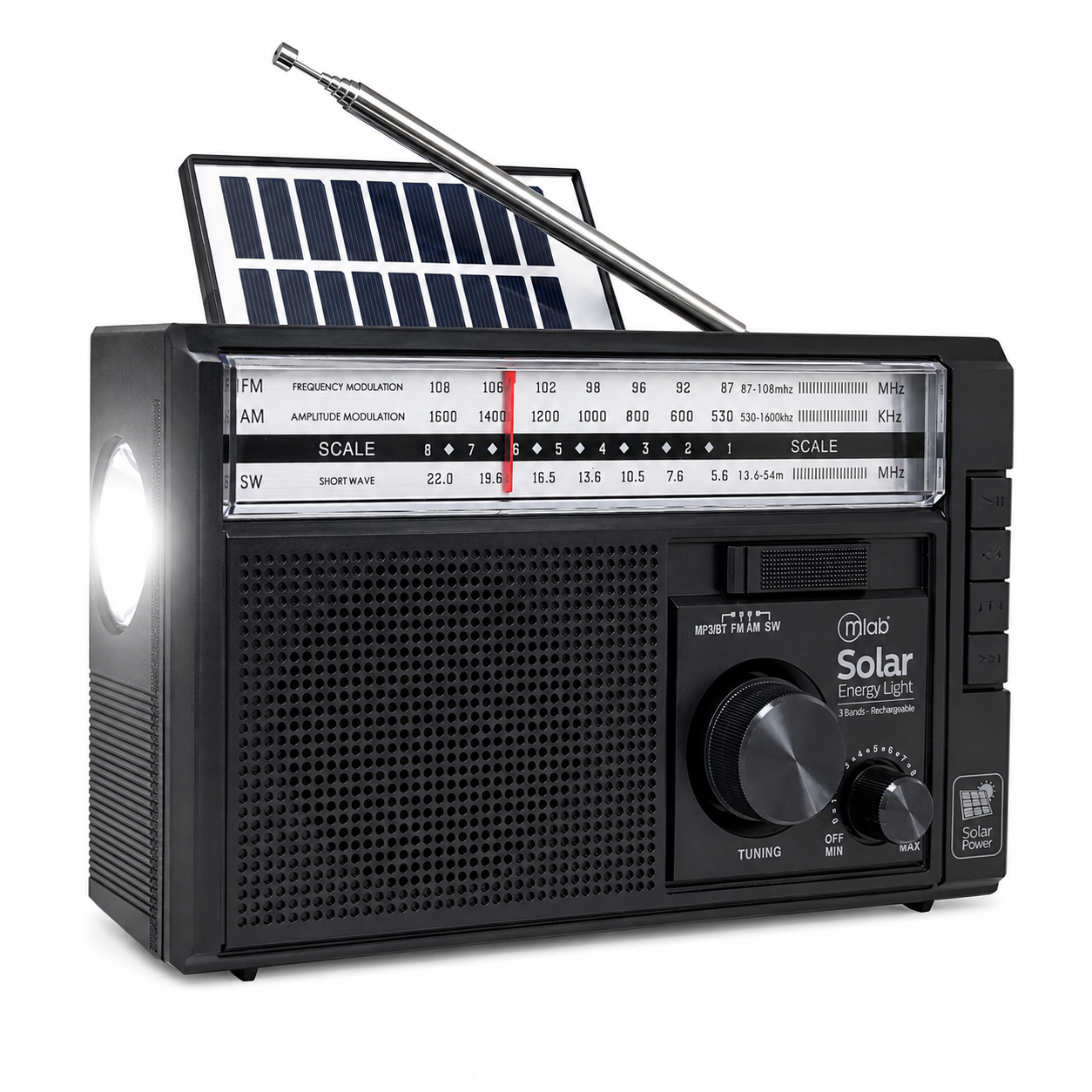 Radio AM/ FM/ SW/ BT Recargable USB-C + Carga Solar & Pilas