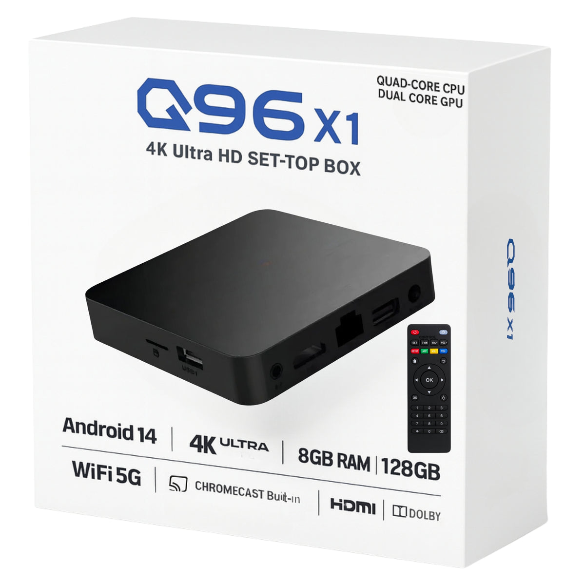 TV Box 4K Android 14 Quad-Core 8GB/128GB ChromeCast Built-in