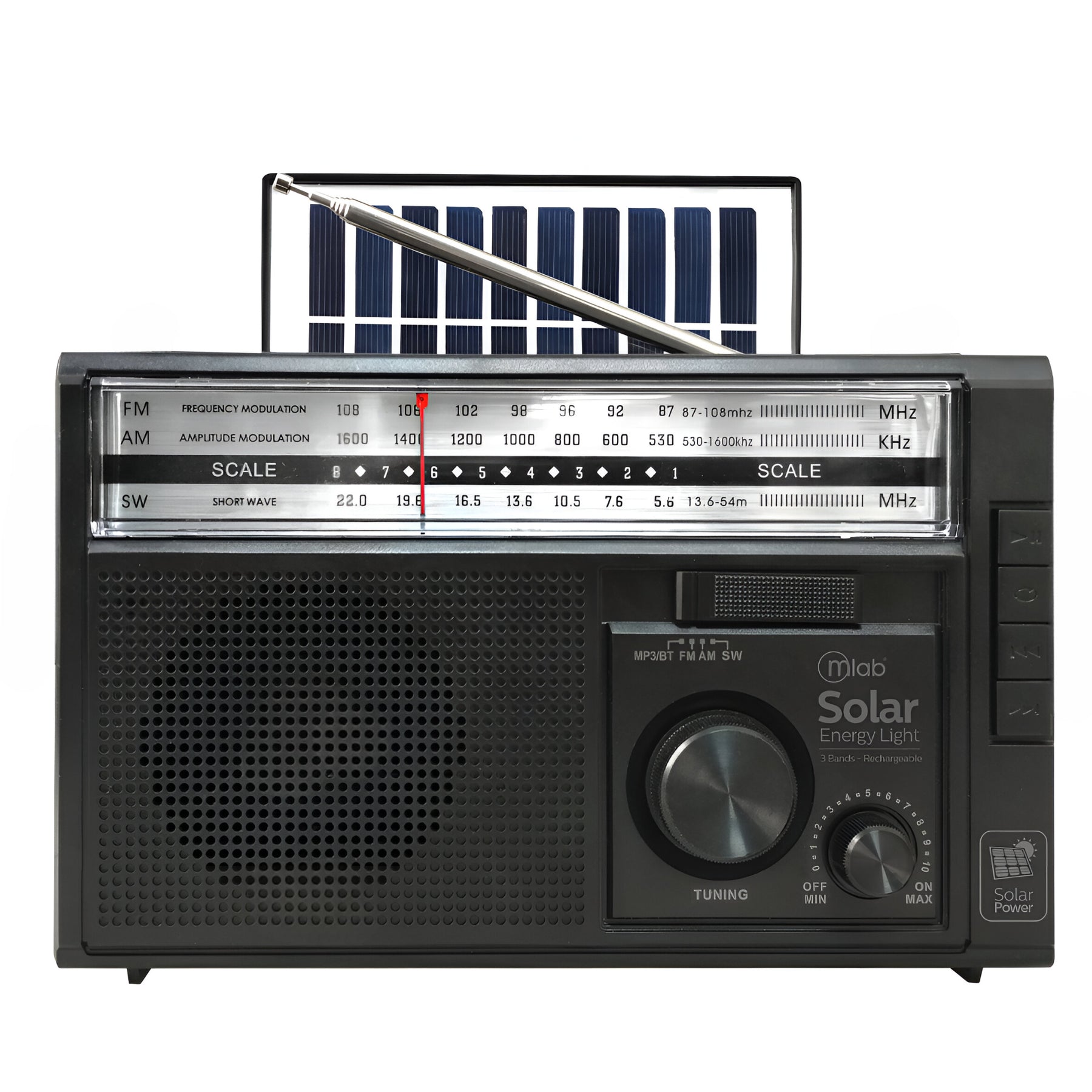 Radio AM/ FM/ SW/ BT Recargable USB-C + Carga Solar & Pilas