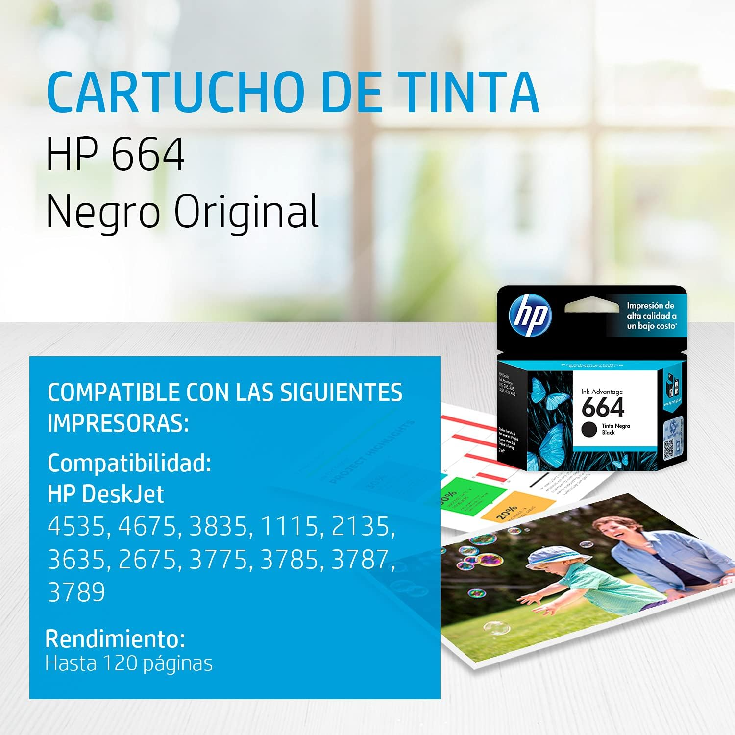 Tinta HP 664 Negra Cartridge Original F6V29AL Black 2ML