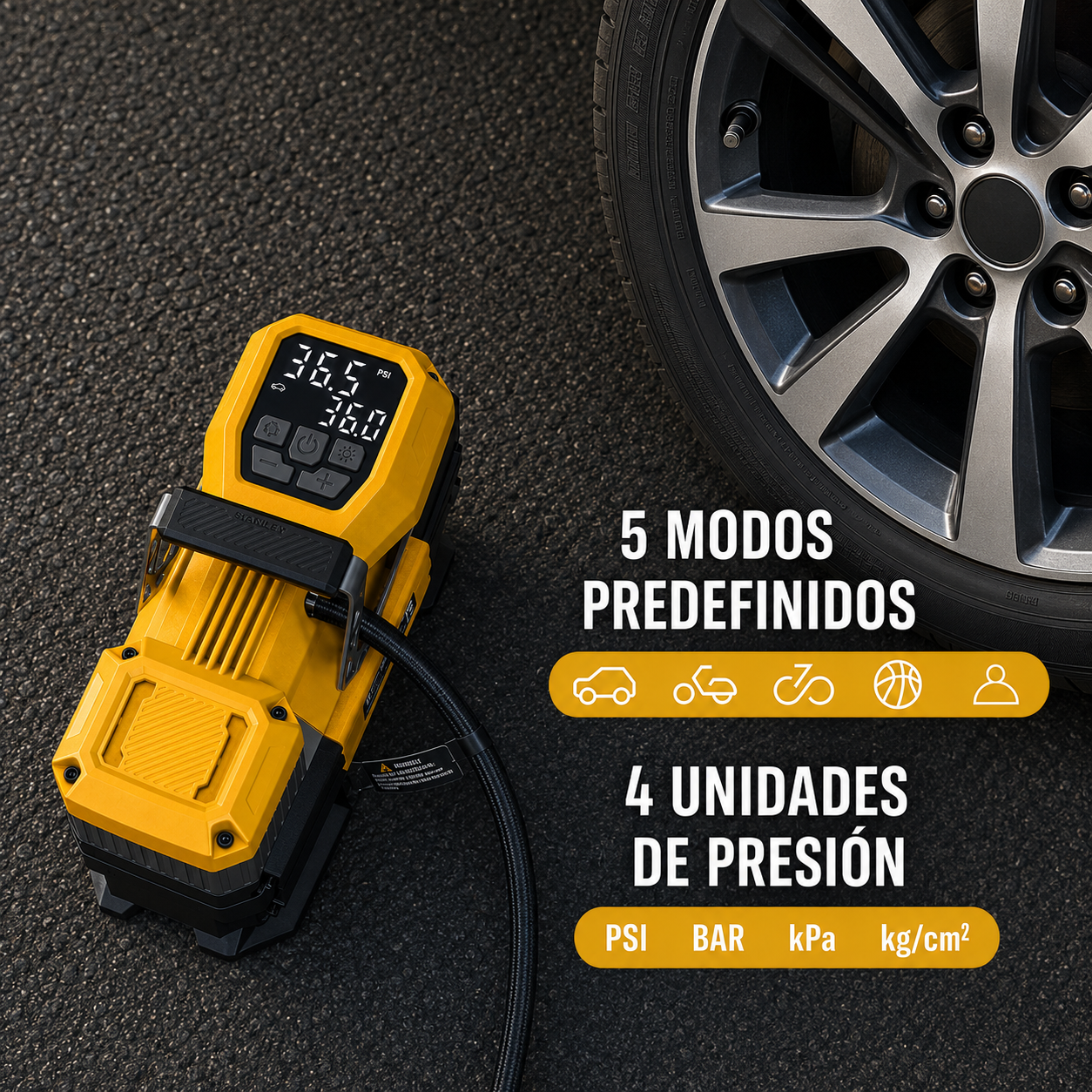 Inflador de Neumáticos Stanley 12V Autos-4x4-Camiones 145 PSI Max