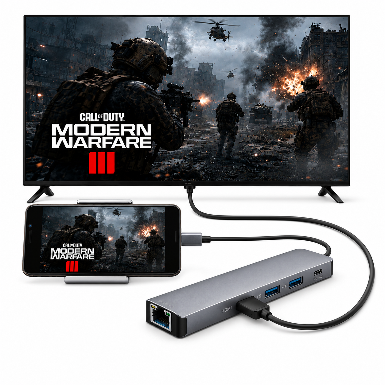 Docking Station Type-C 100W + HDMI 4K+ Ethernet+ Hub USB 3.0