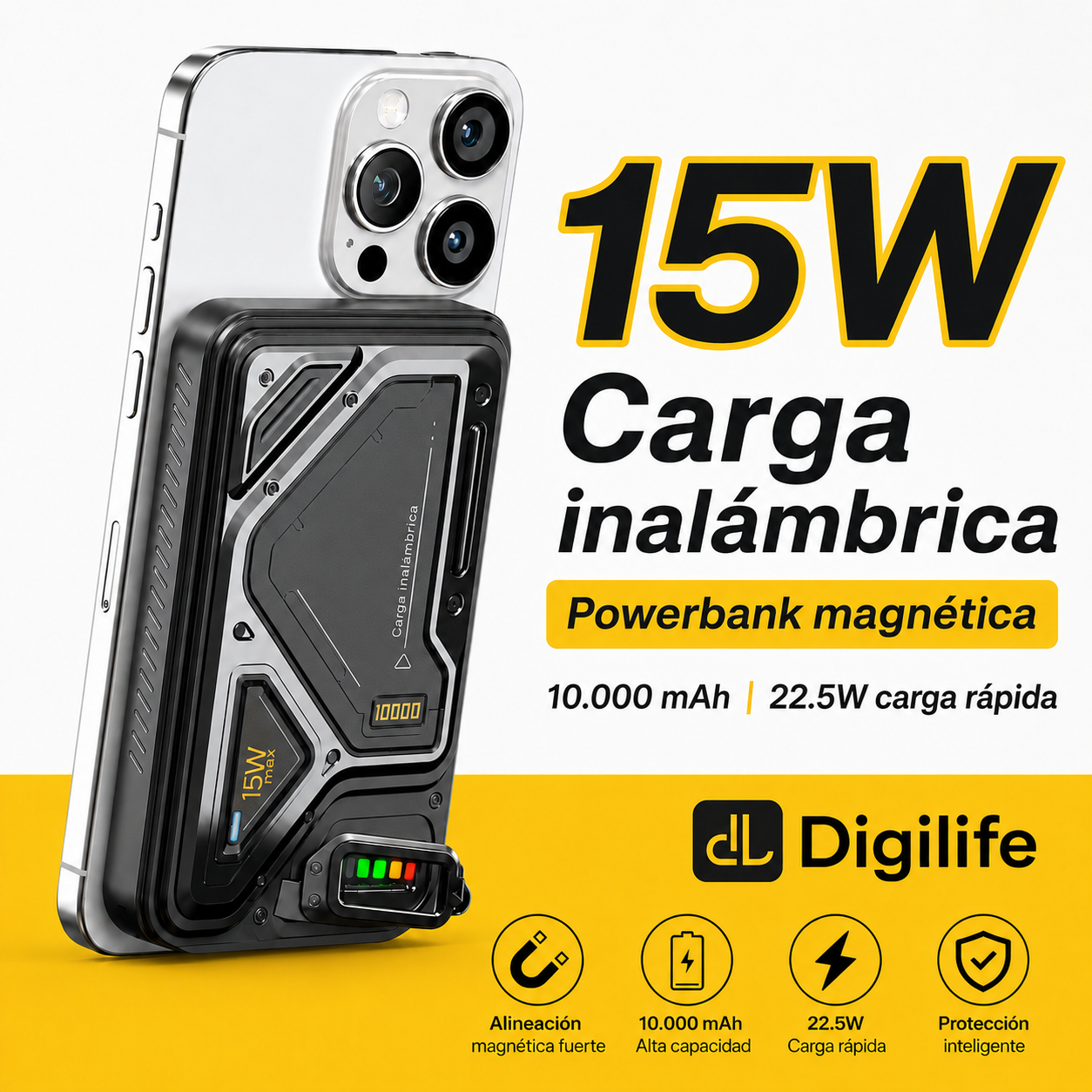 Powerbank de Carga Inalámbrica de Inducción 10A Carga Rápida