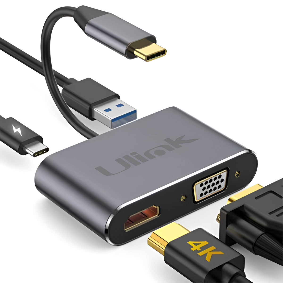 Hub Adaptador 4 en 1 Type-C a HDMI 4K + VGA + USB 3.0+ USB C
