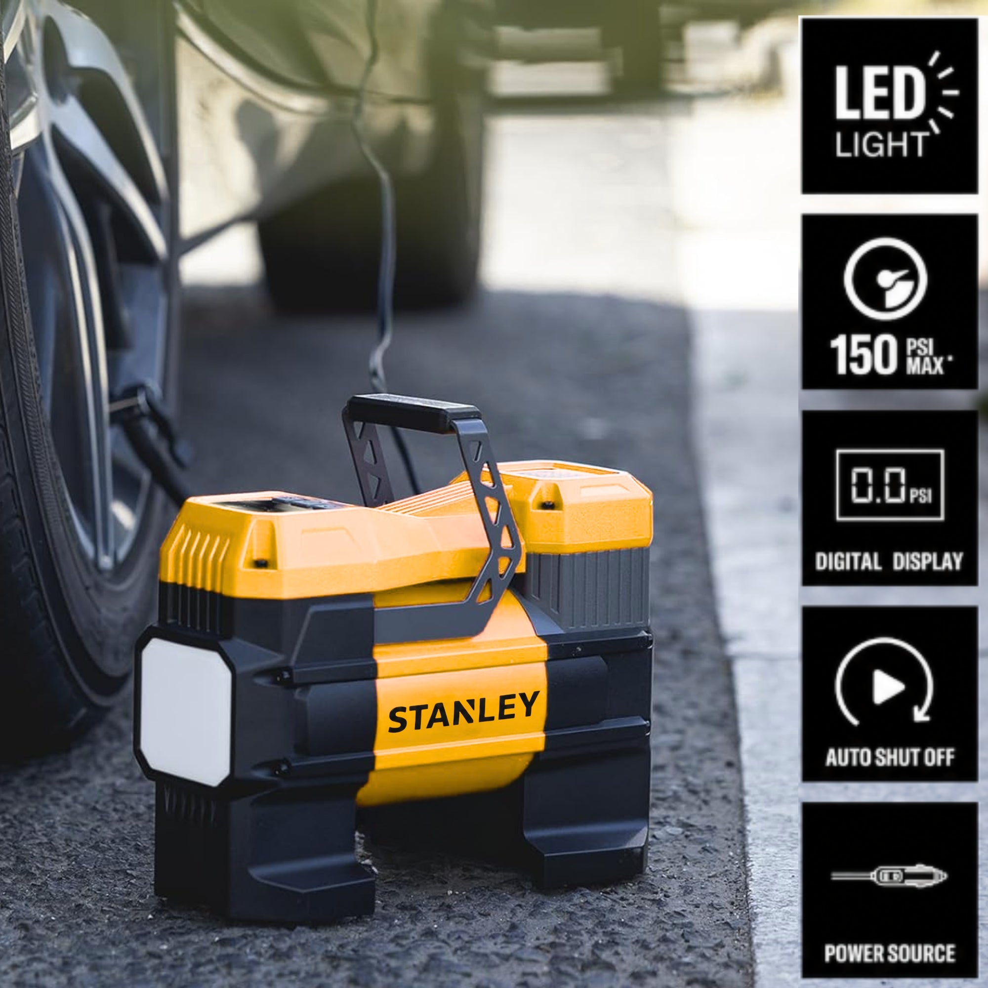Inflador de Neumáticos Stanley 12V Autos-4x4-Camiones 145 PSI Max