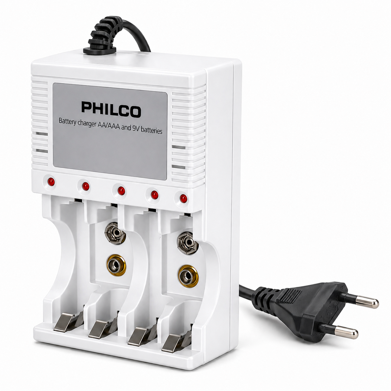Cargador De Pilas + 4 Pilas AA 2700 mAh Pre Cargadas Philco