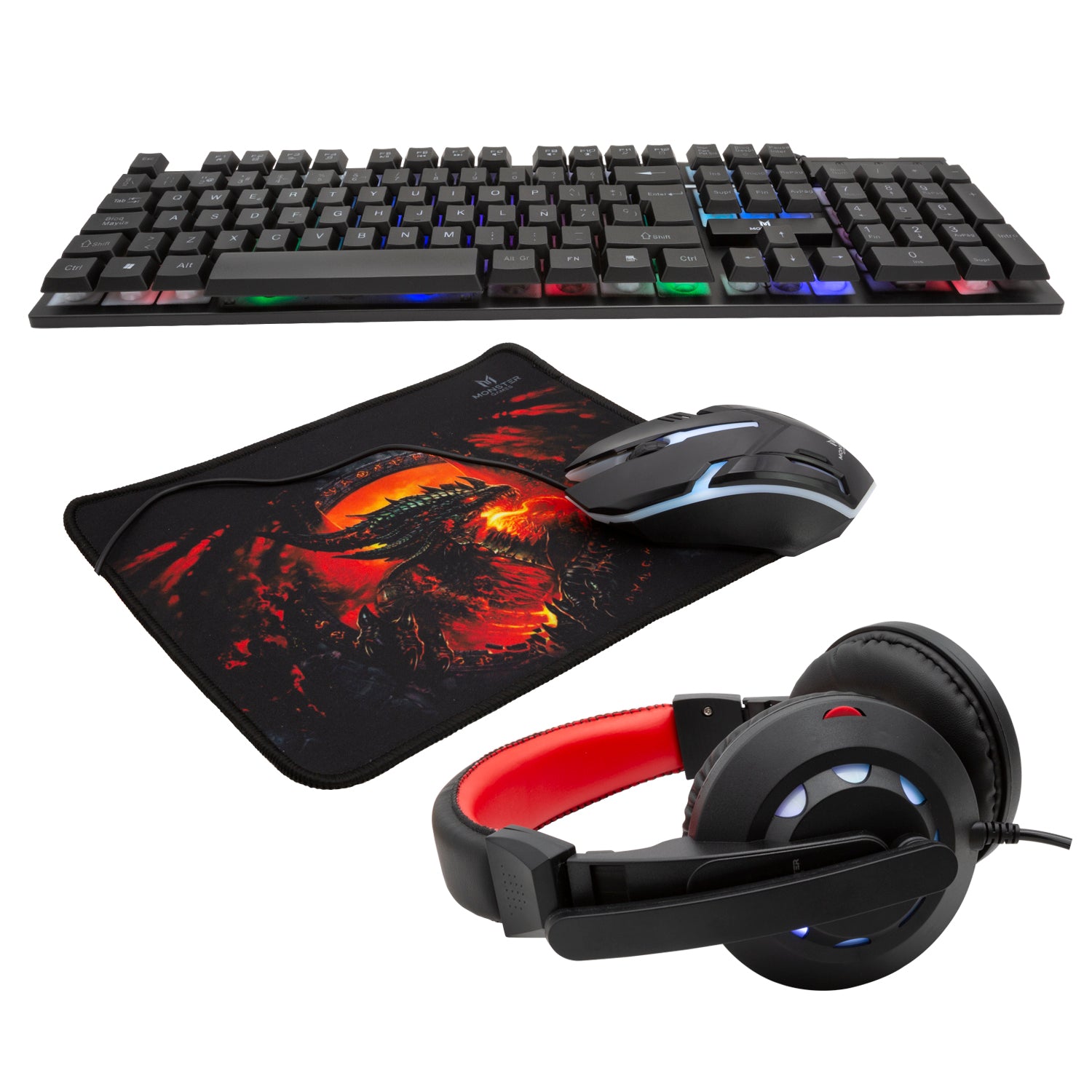Kit Pro Gamer Mouse Teclado RGB Audifonos y Mouse Pad K4125