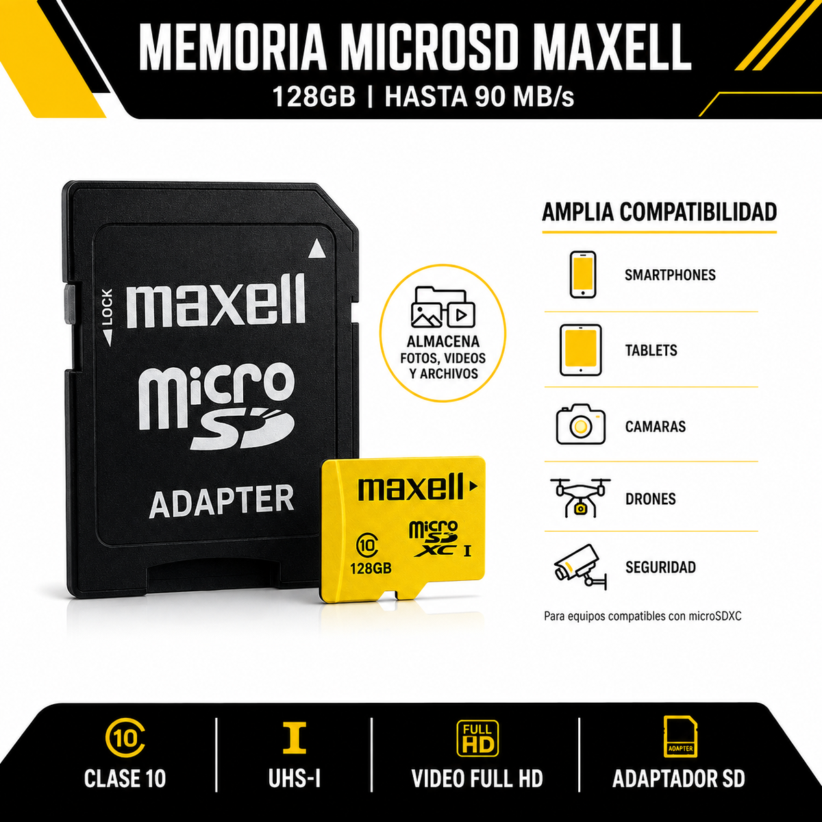 Memoria MicroSD Maxell 128GB Clase 10 High Speed UHS-1