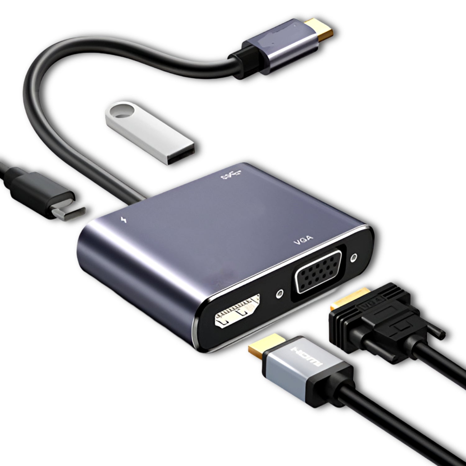 Hub Adaptador 4 en 1 Type-C a HDMI 4K + VGA + USB 3.0+ USB C