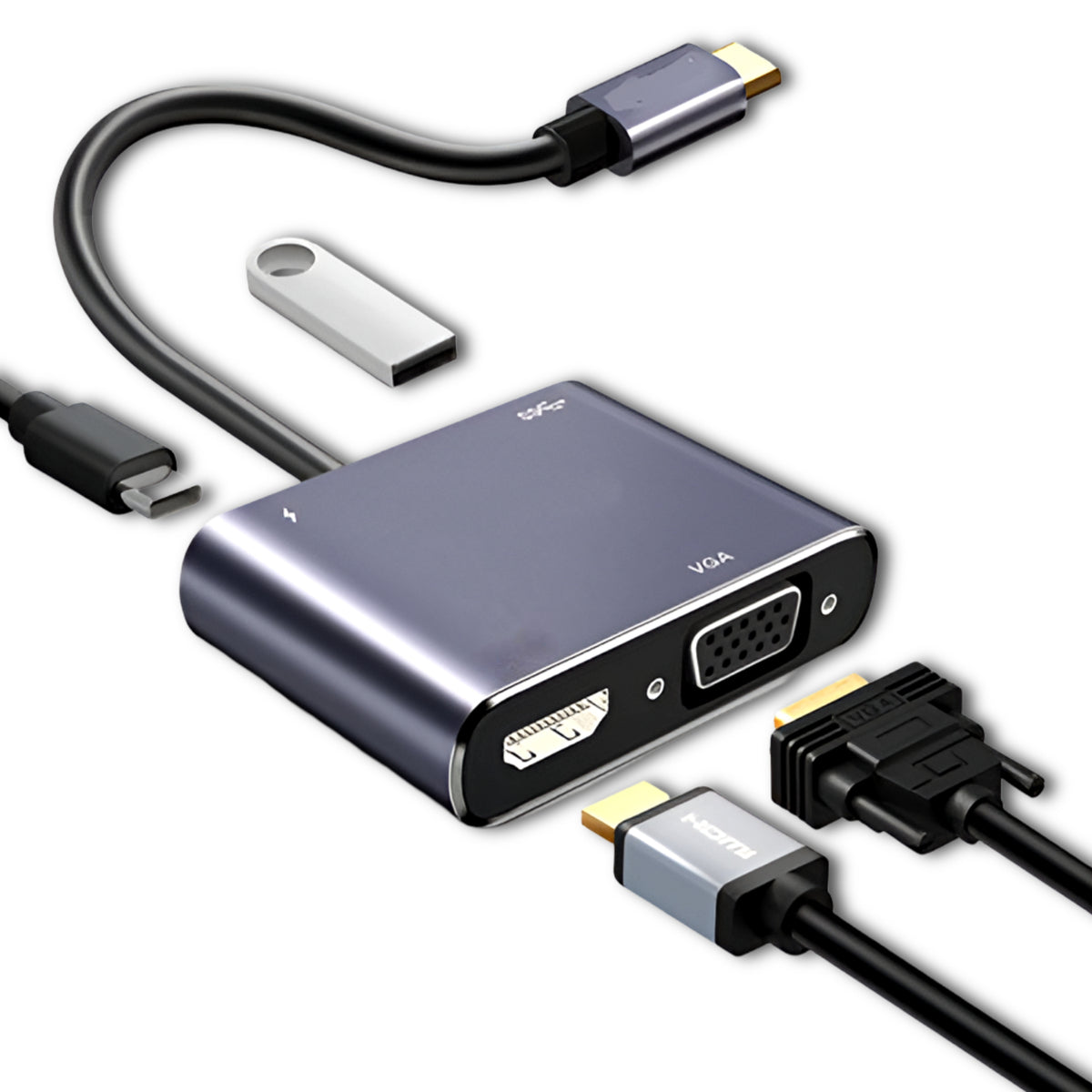 Hub Adaptador 4 en 1 Type-C a HDMI 4K + VGA + USB 3.0+ USB C