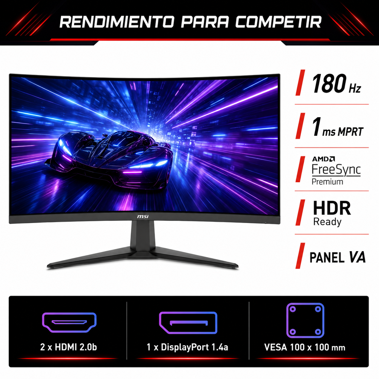 Monitor Gamer MSI 34" Curvo 180HZ Ultra Flat 1MS