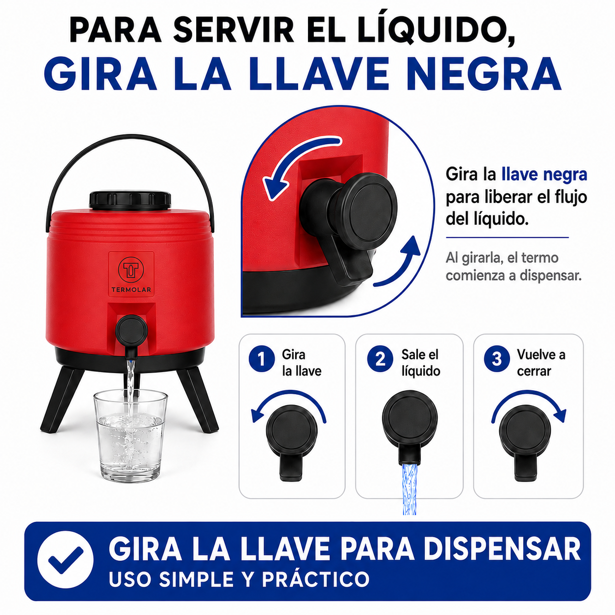 Maxi Termo 6 Litros Termolar Rojo para Agua Caliente y Fria