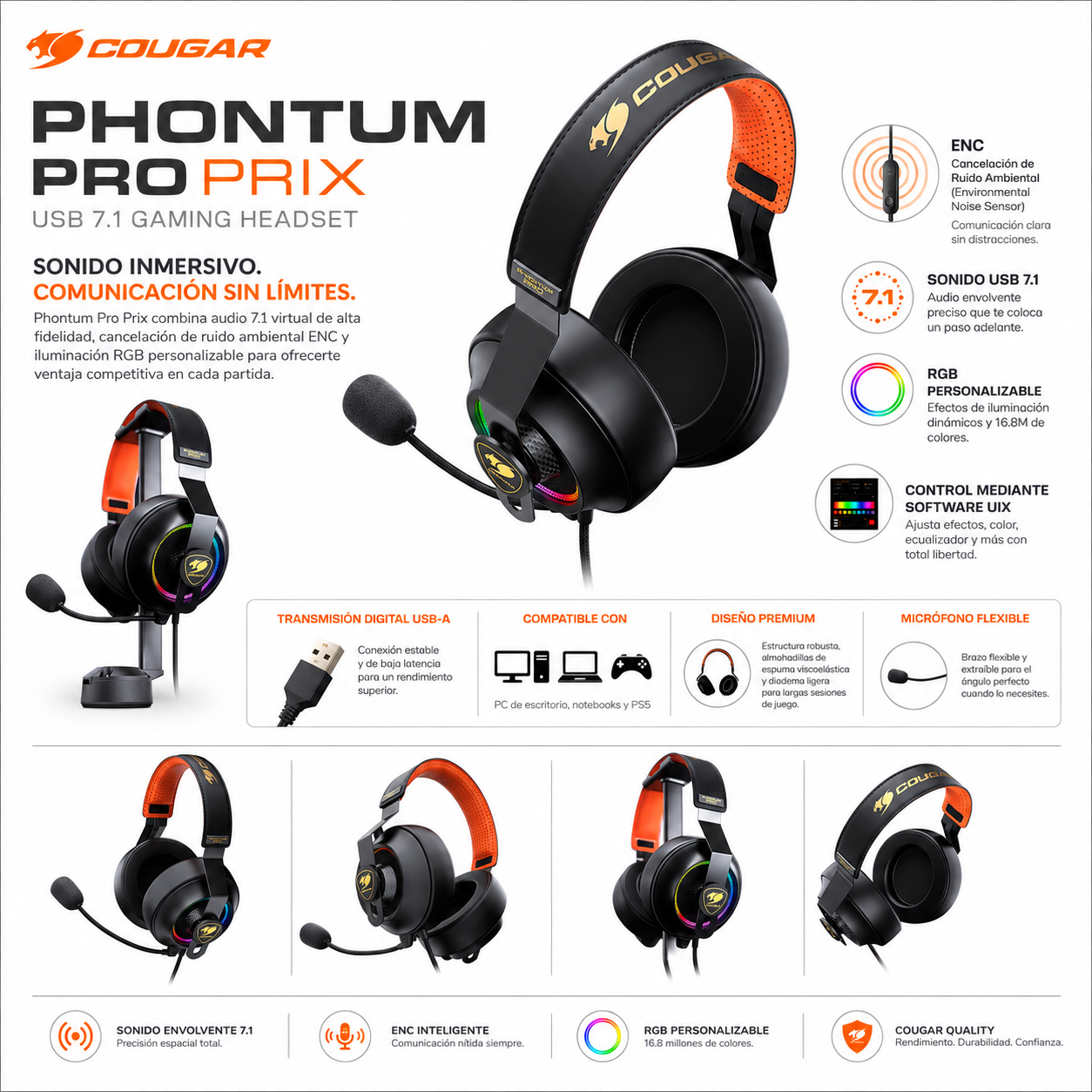Audifonos Cougar Phontum Pro Prix USB 7.1 Multiplataformas