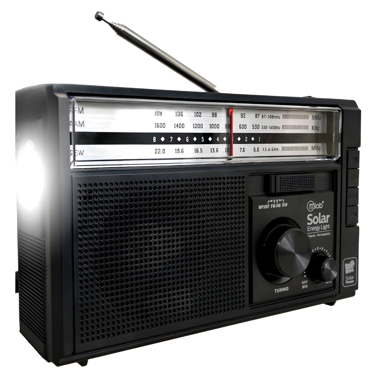 Radio AM/ FM/ SW/ BT Recargable USB-C + Carga Solar & Pilas