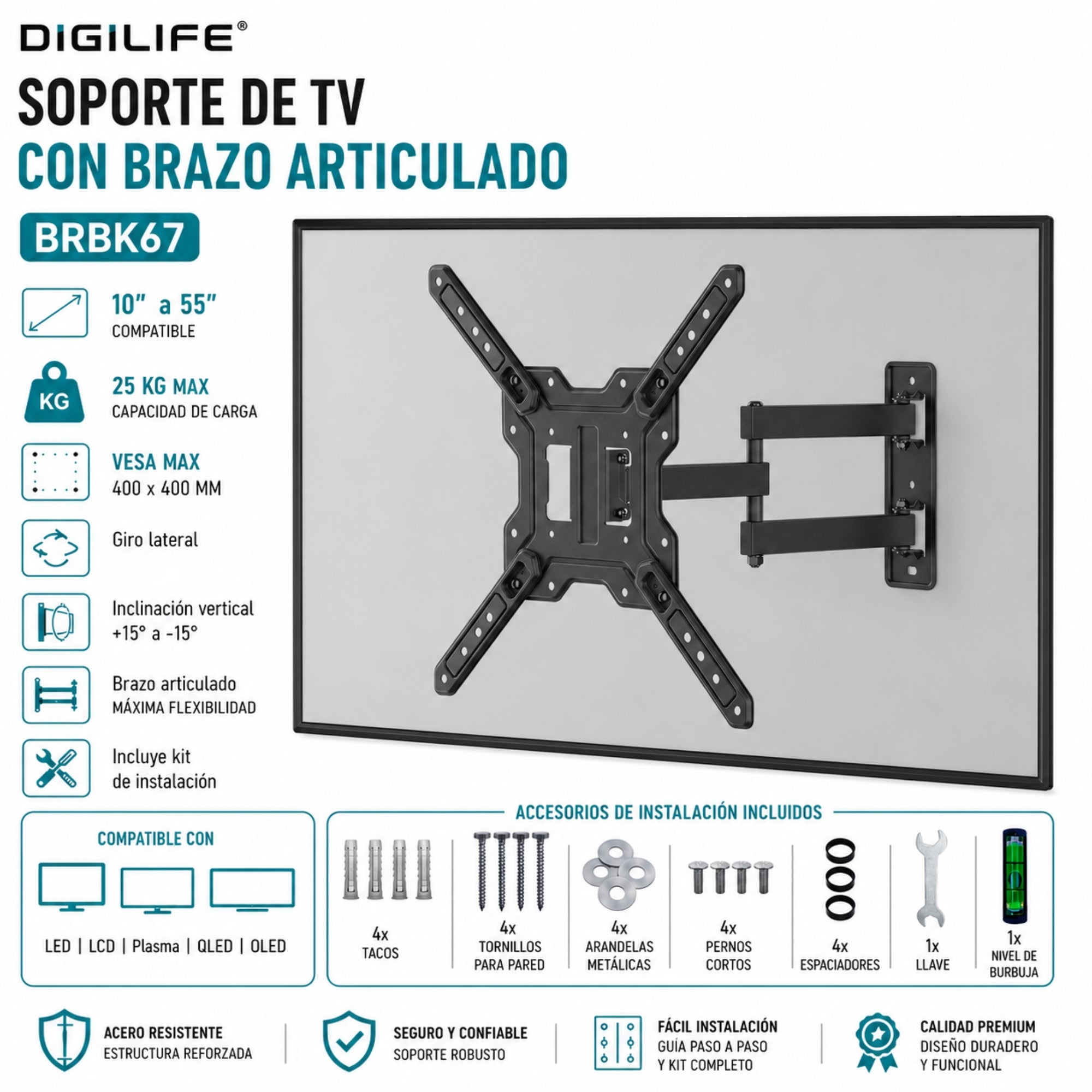 Soporte de TV con Brazo Articulado de 32 a 55 Reforzado DGX