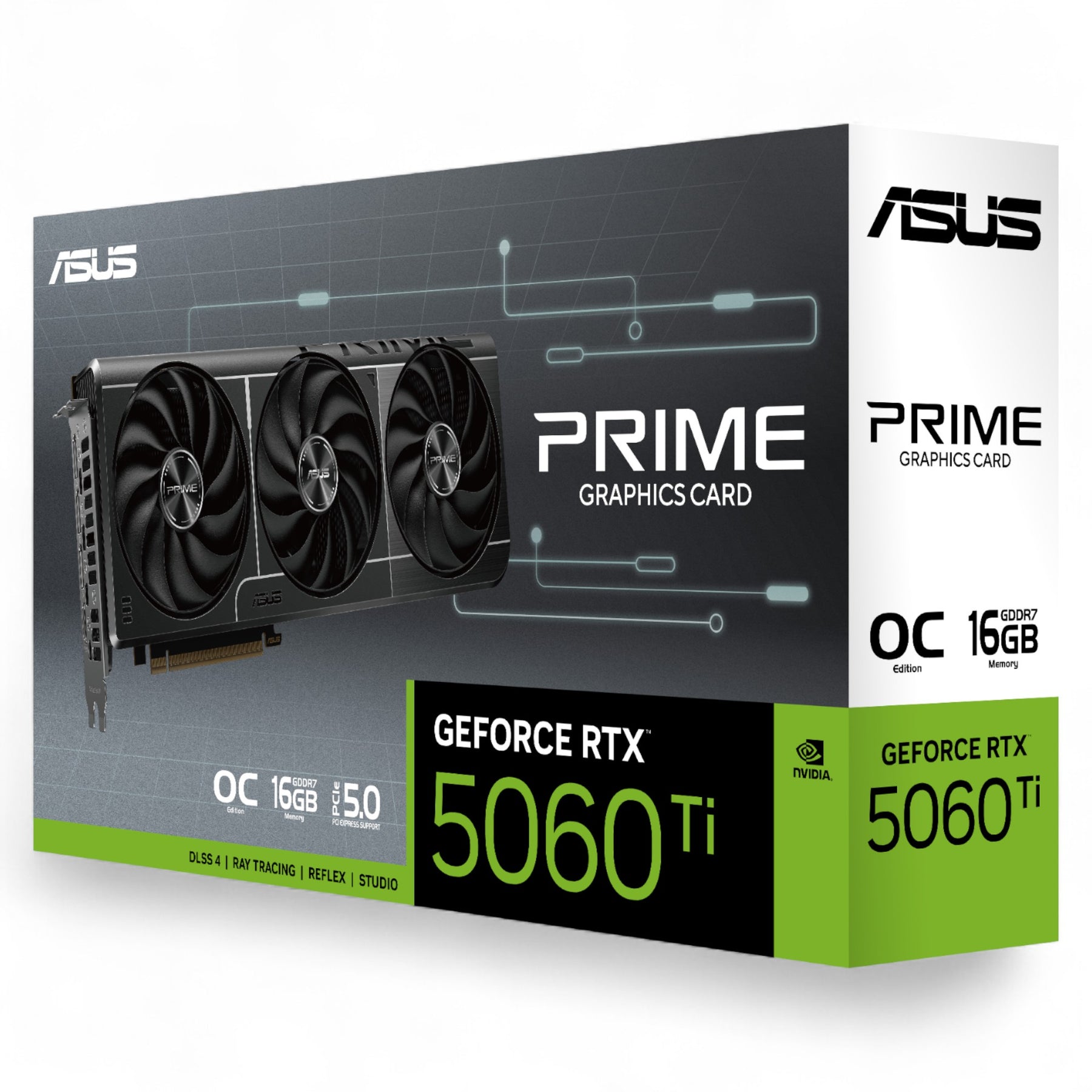 Tarjeta de Video ASUS RTX 5060 Ti 16GB OC Edition Prime AI + 3 Ventiladores