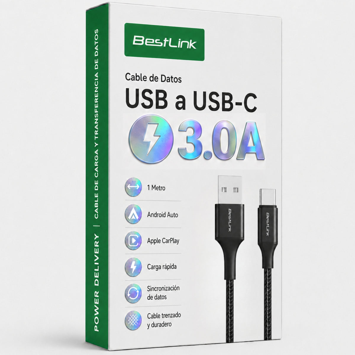 Cable de Datos USB a USB-C 1MT para Android Auto y CarPlay