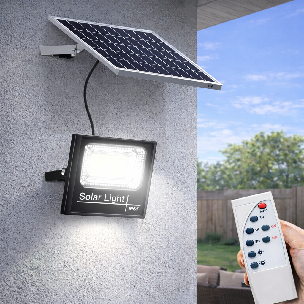 Foco Solar Exterior 500W IP67 con Panel HD + Control Remoto