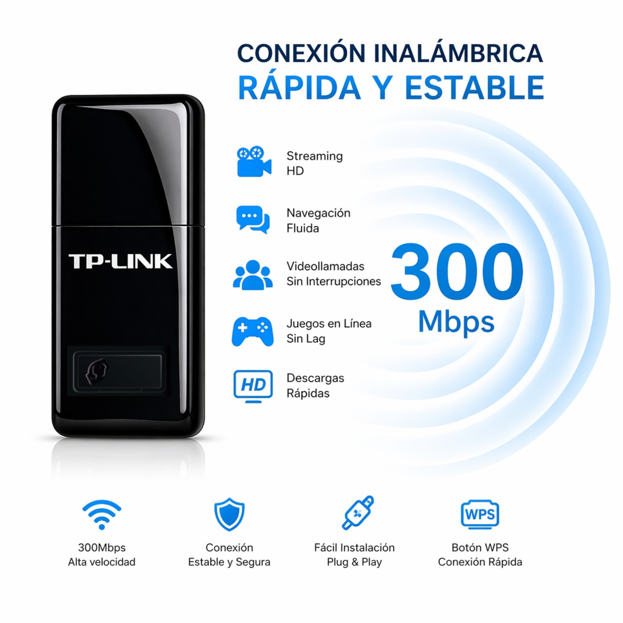Adaptador Wifi Usb Tp-Link 300Mbps WN823N High Speed
