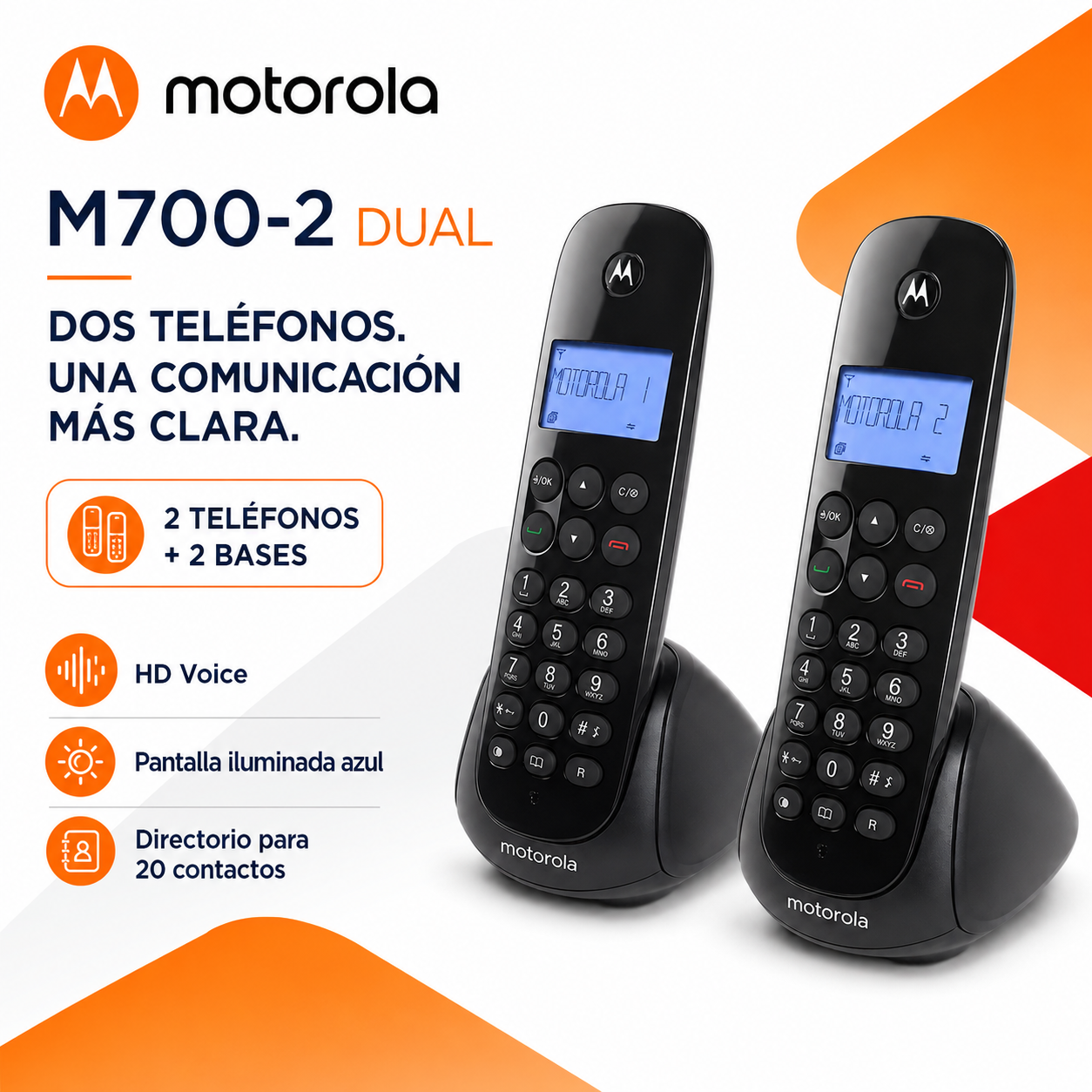 Pack de 2 Teléfonos Inalámbricos Motorola M700-2 Dual HD