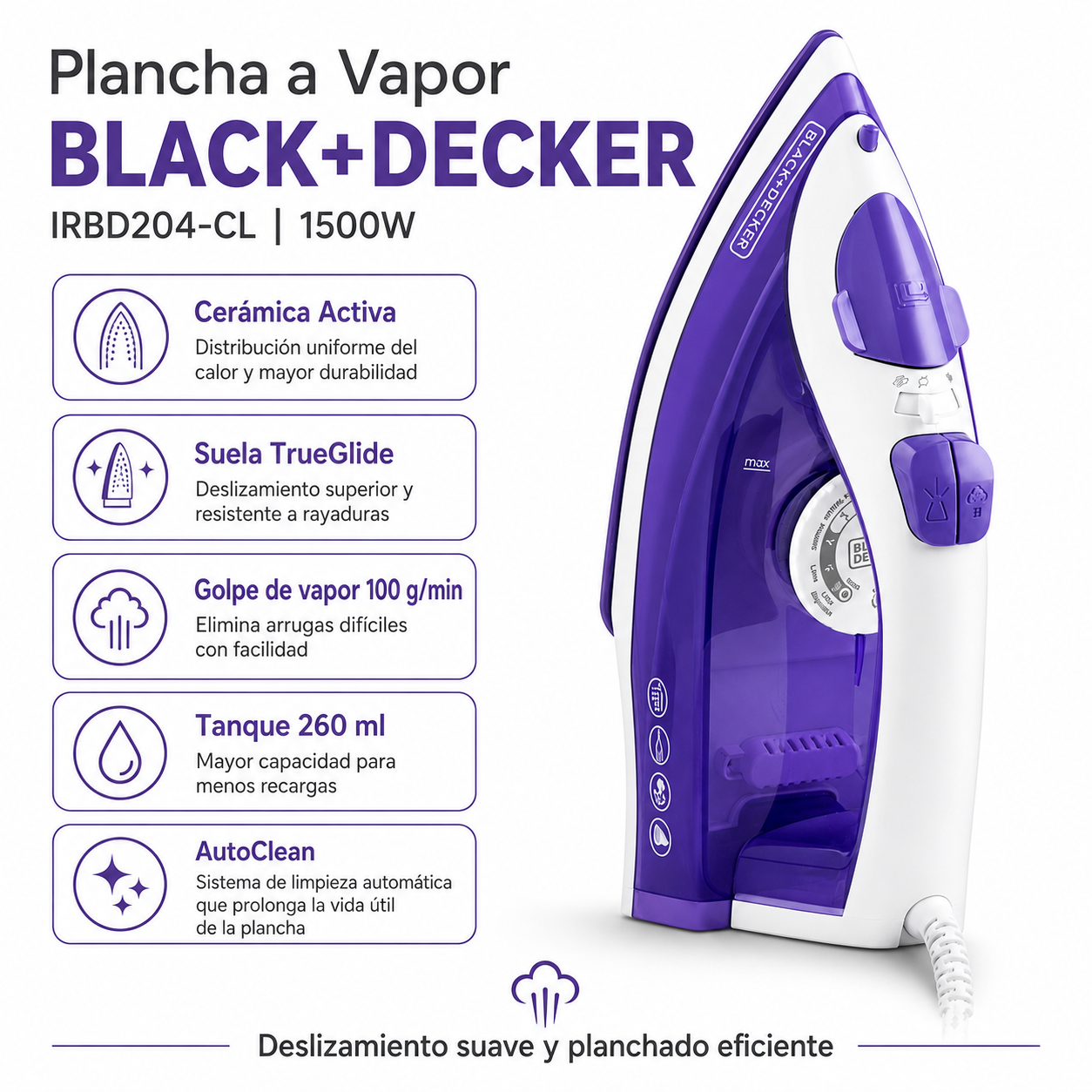 Plancha de Ropa con Rociador de Vapor Black+Decker BD204-CL