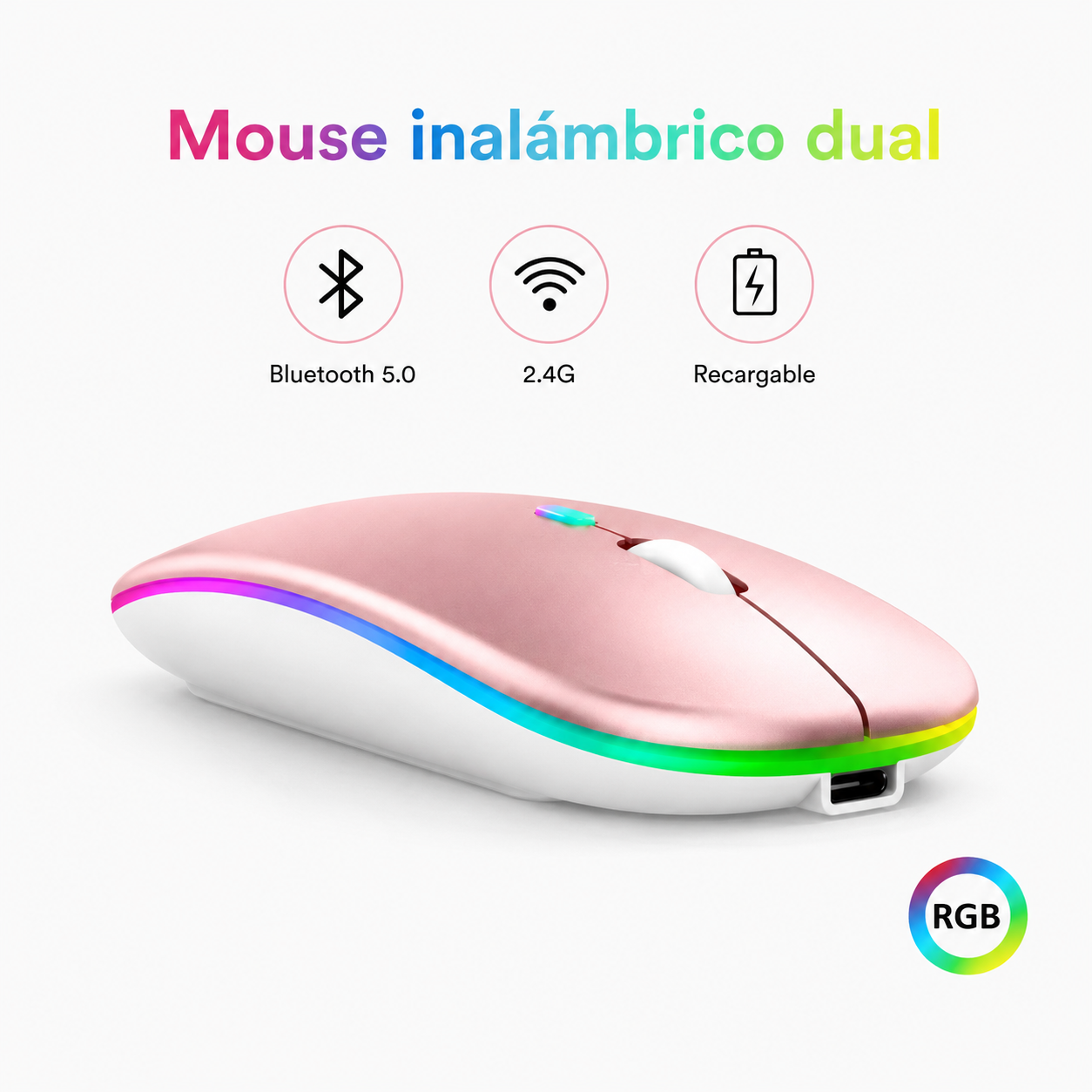 Mouse Dual Inalámbrico Rosado Recargable Bluetooth + USB 2G