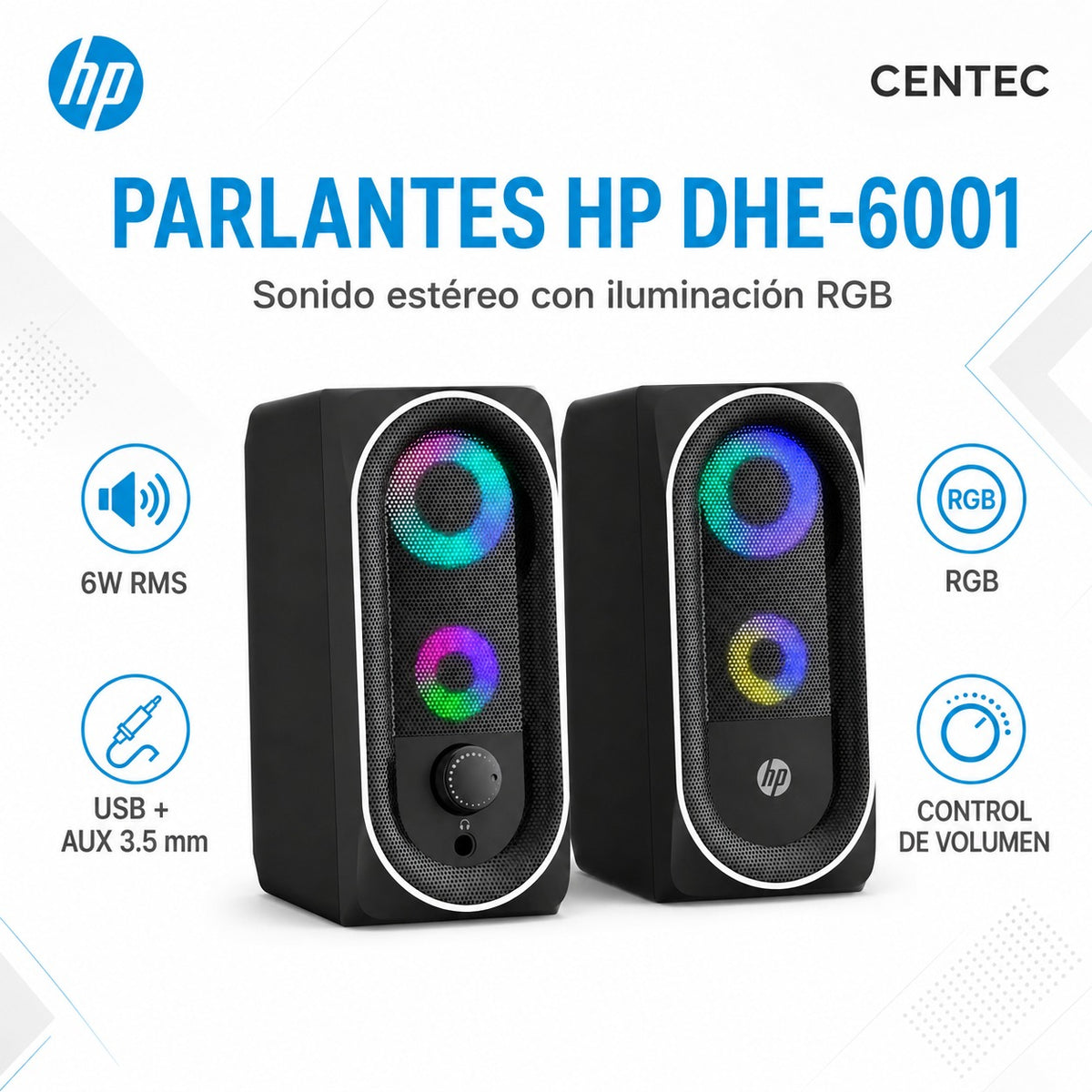 Parlante USB HP de 6W Estéreo con Iluminación Rgb DHE-6001