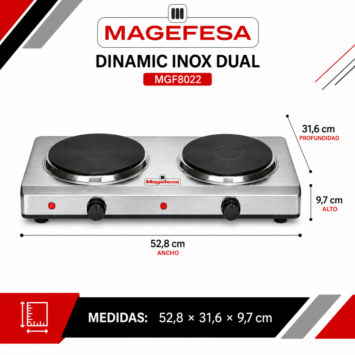 Cocina Encimera Eléctrica Magefesa MGF8022 Dinamic Inox Dual