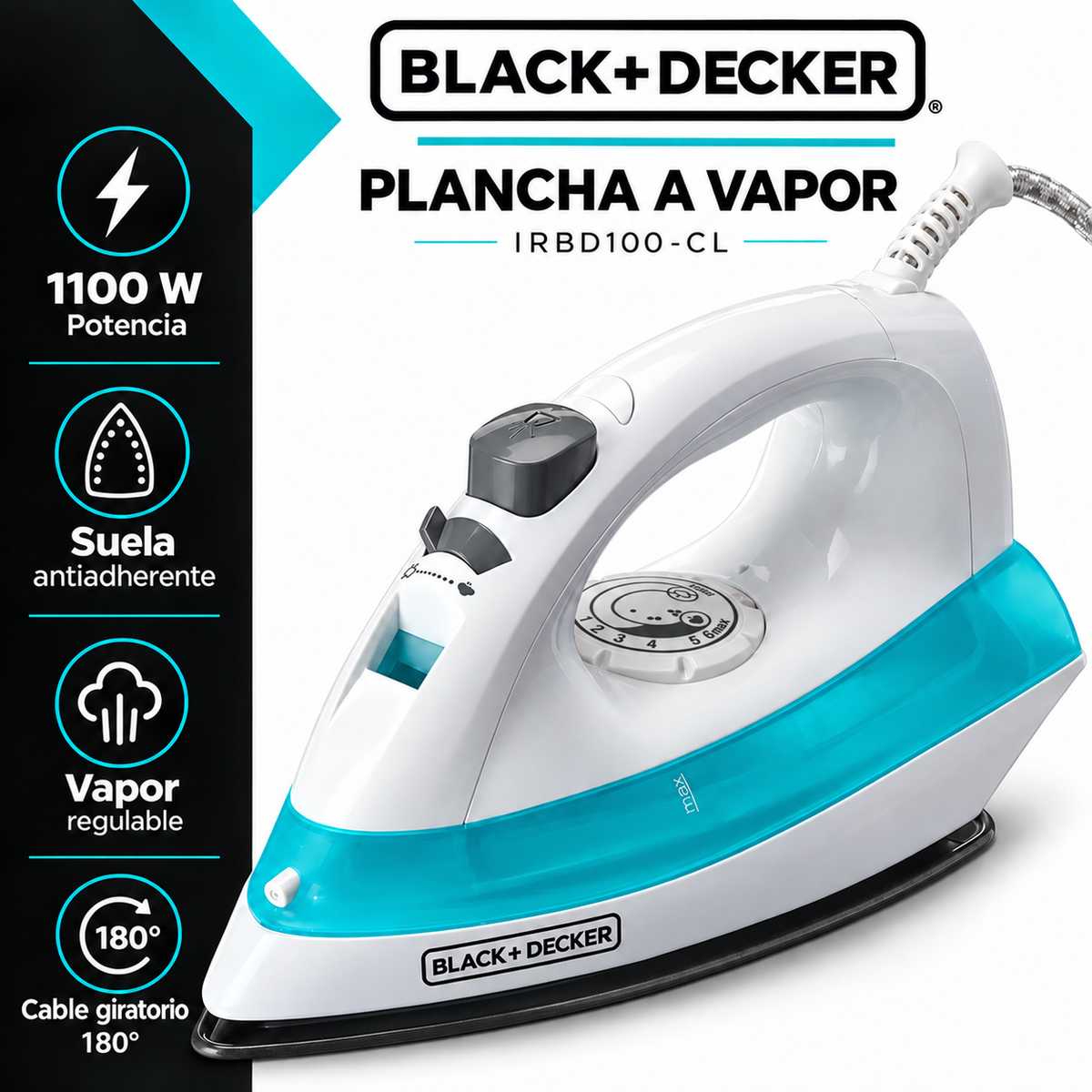 Plancha de Ropa Con Vaporizador Black + Decker IRBD100-CL