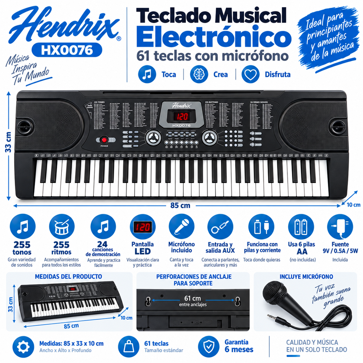 Teclado Musical de 61 Teclas - Piano Electrónico