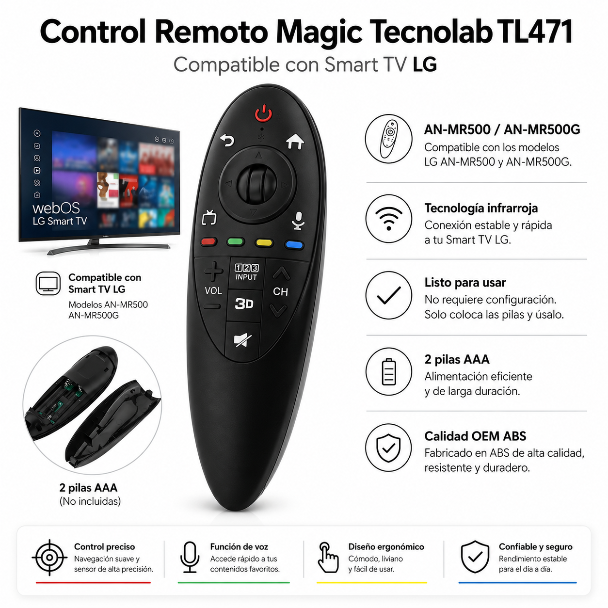 Control Remoto Magic para Smart TV LG 3D / 4K / TL471 Black