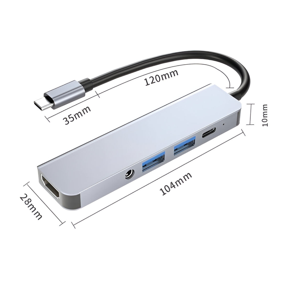 Adaptador Hub Usb-C Multipuertos 5 En 1 (Hdmi, Jack, Usb, Usb C) Gtc