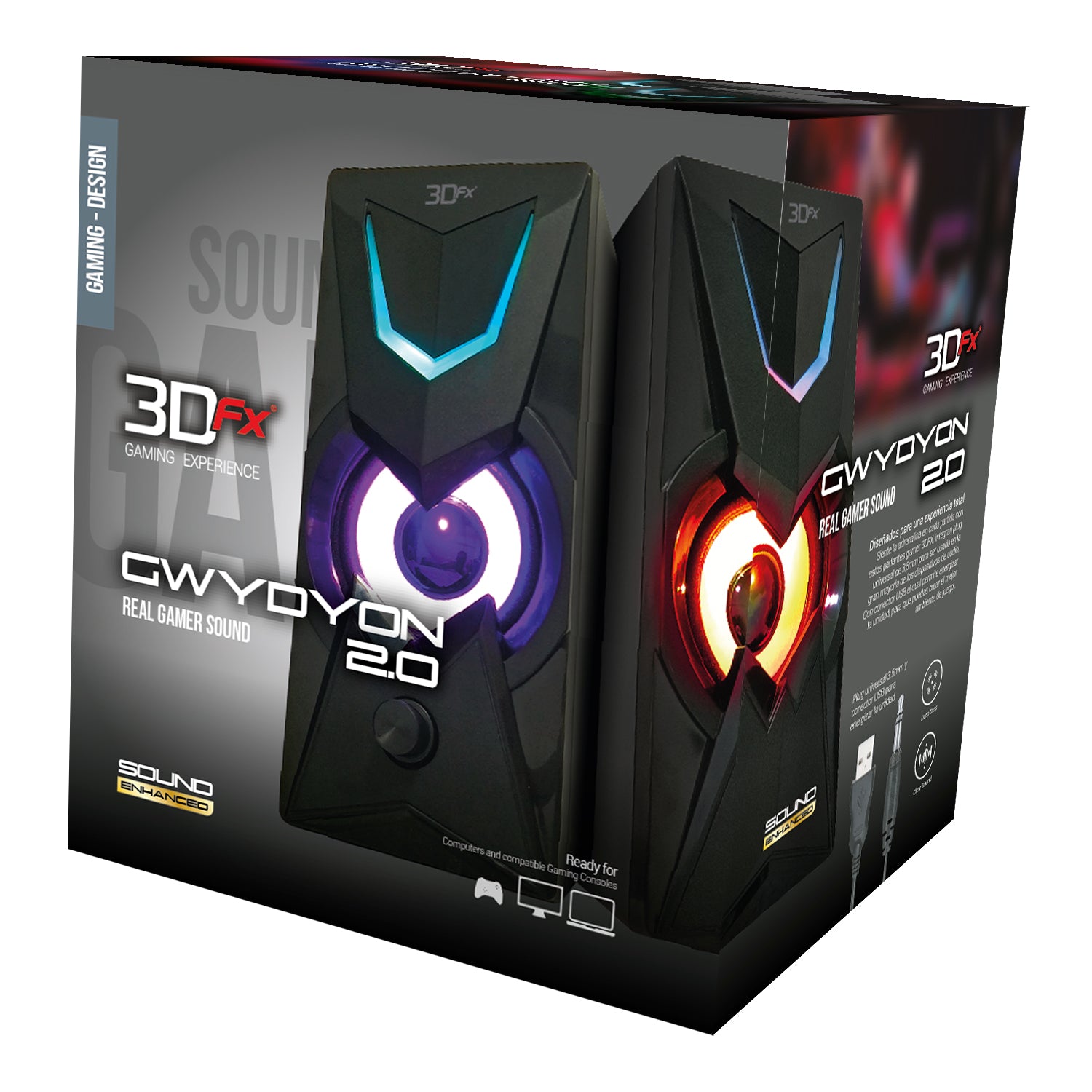Parlantes Gamer 3DFX FULL RGB DEEP BASS USB 2.0 / AUX 3.5MM